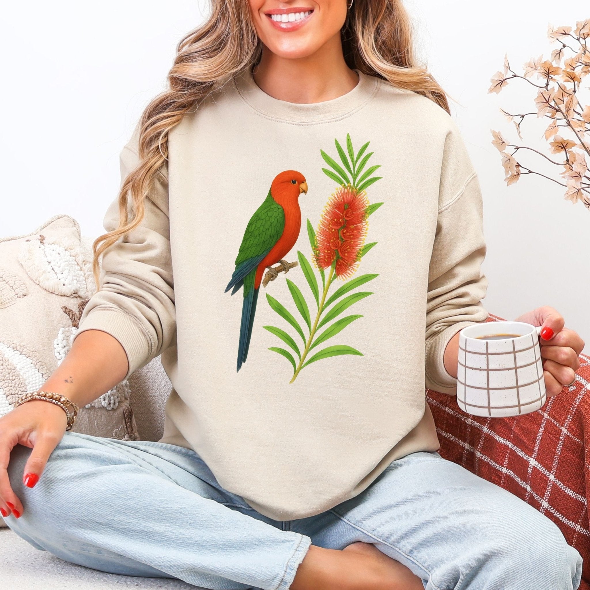 King Parrot Sweatshirt – Bottlebrush & Native Flora - Craig Michael Design