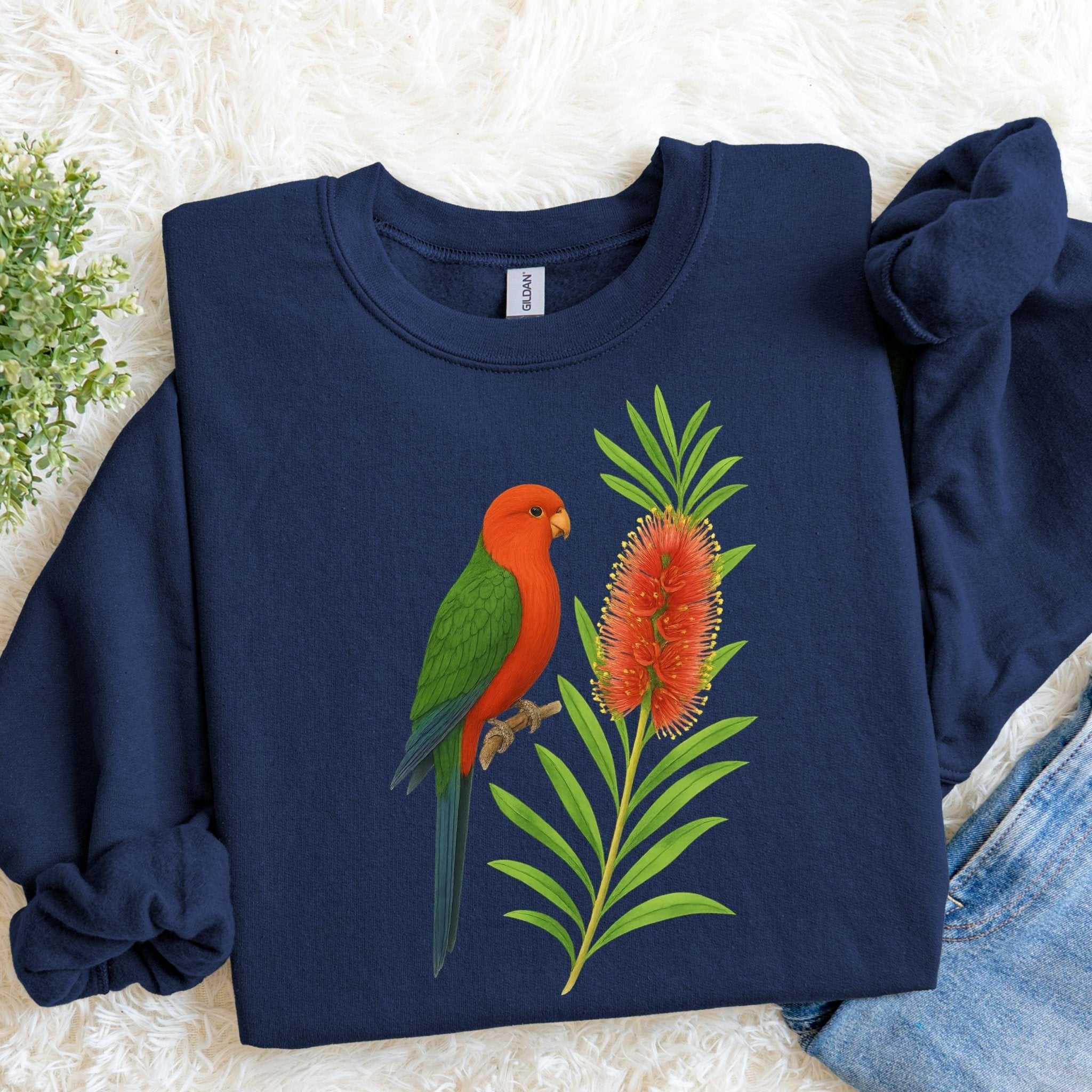 King Parrot Sweatshirt – Bottlebrush & Native Flora - Craig Michael Design