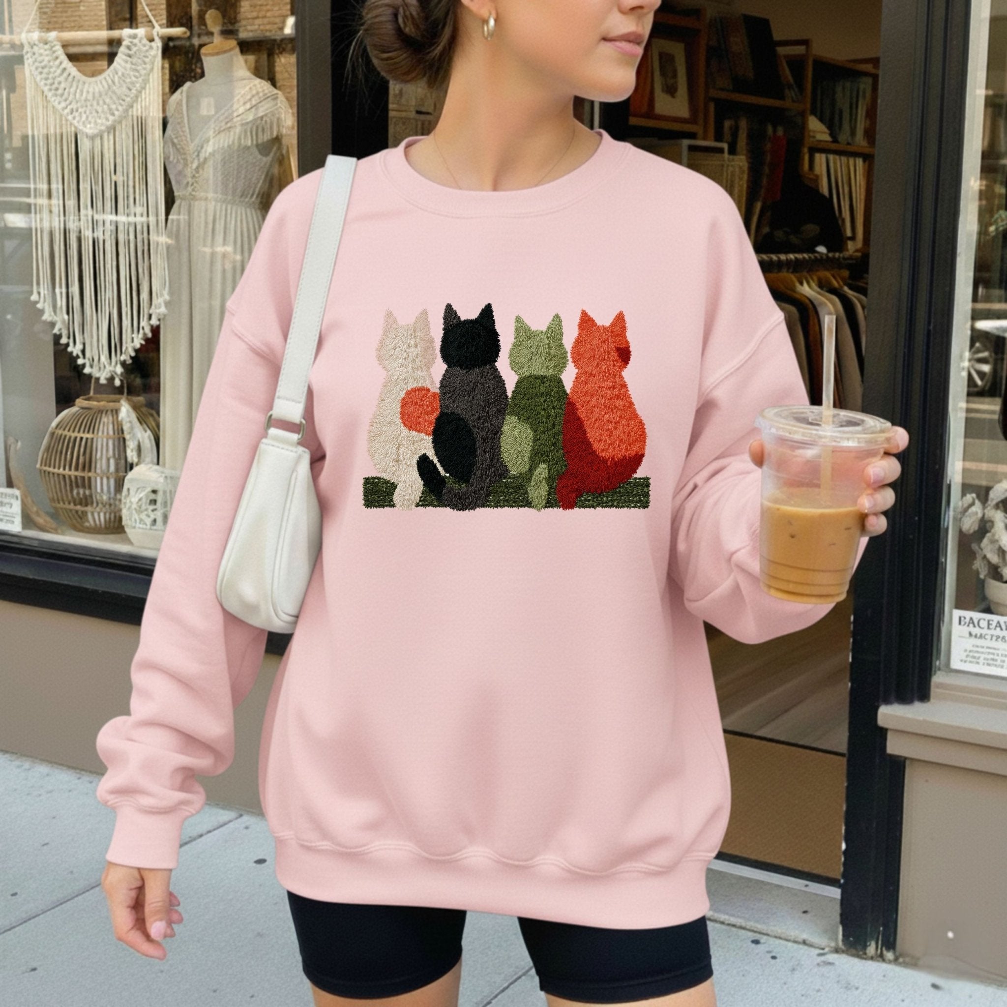 Latch Hook Cat Sweatshirt, Cozy Cat Lover Gift, Embroidered - Style Cat Mom Sweater, Cute Furry Cats Pullover, Women’s Cat Shirt - Craig Michael Design