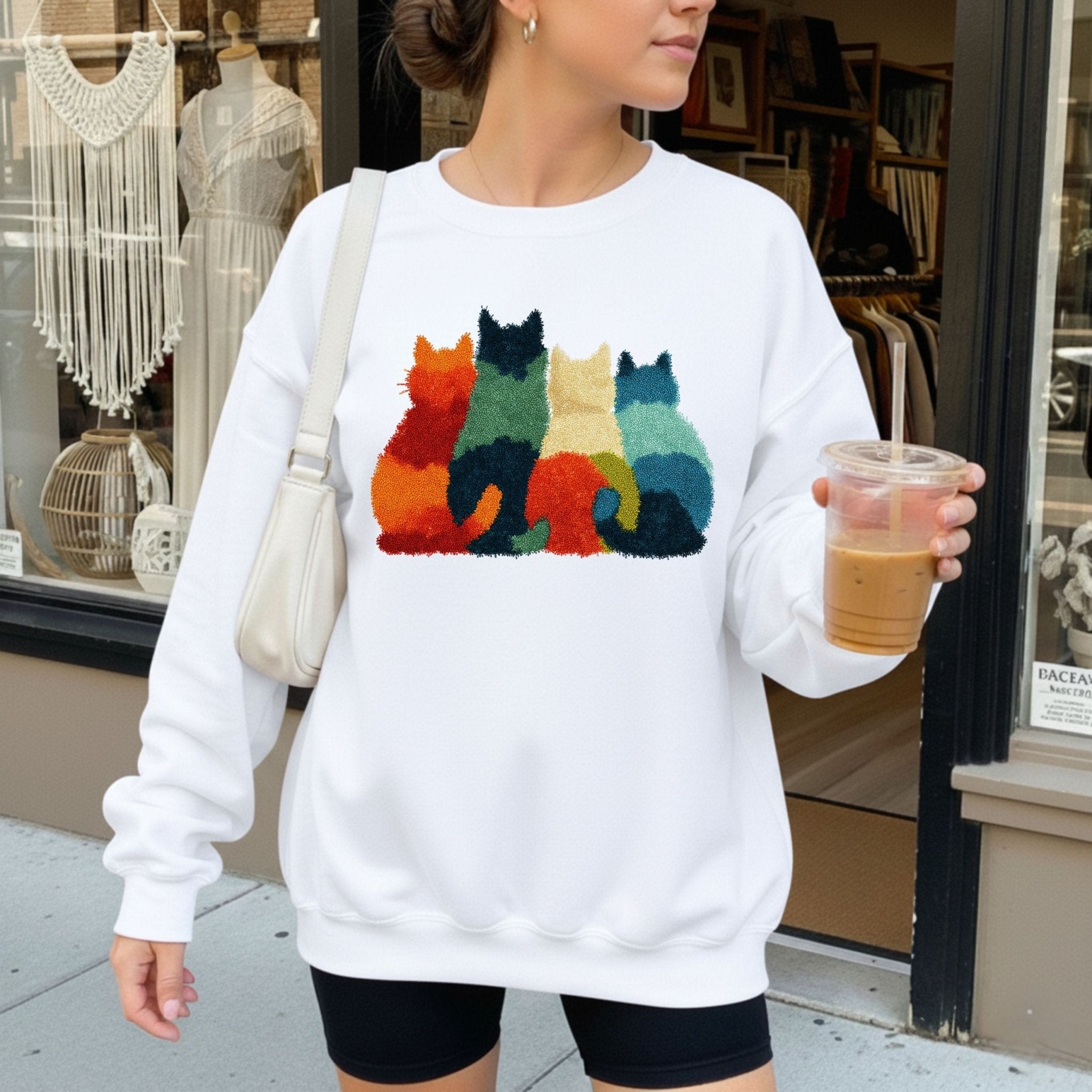 Latch Hook Cat Sweatshirt, Cozy Cat Lover Gift, Embroidered - Style Cat Mom Sweater, Cute Furry Cats Pullover, Women’s Cat Shirt - Craig Michael Design