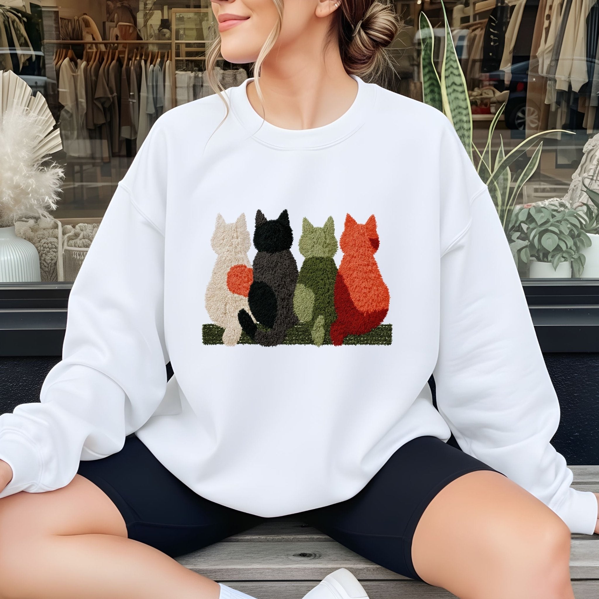 Latch Hook Cat Sweatshirt, Cozy Cat Lover Gift, Embroidered - Style Cat Mom Sweater, Cute Furry Cats Pullover, Women’s Cat Shirt - Craig Michael Design
