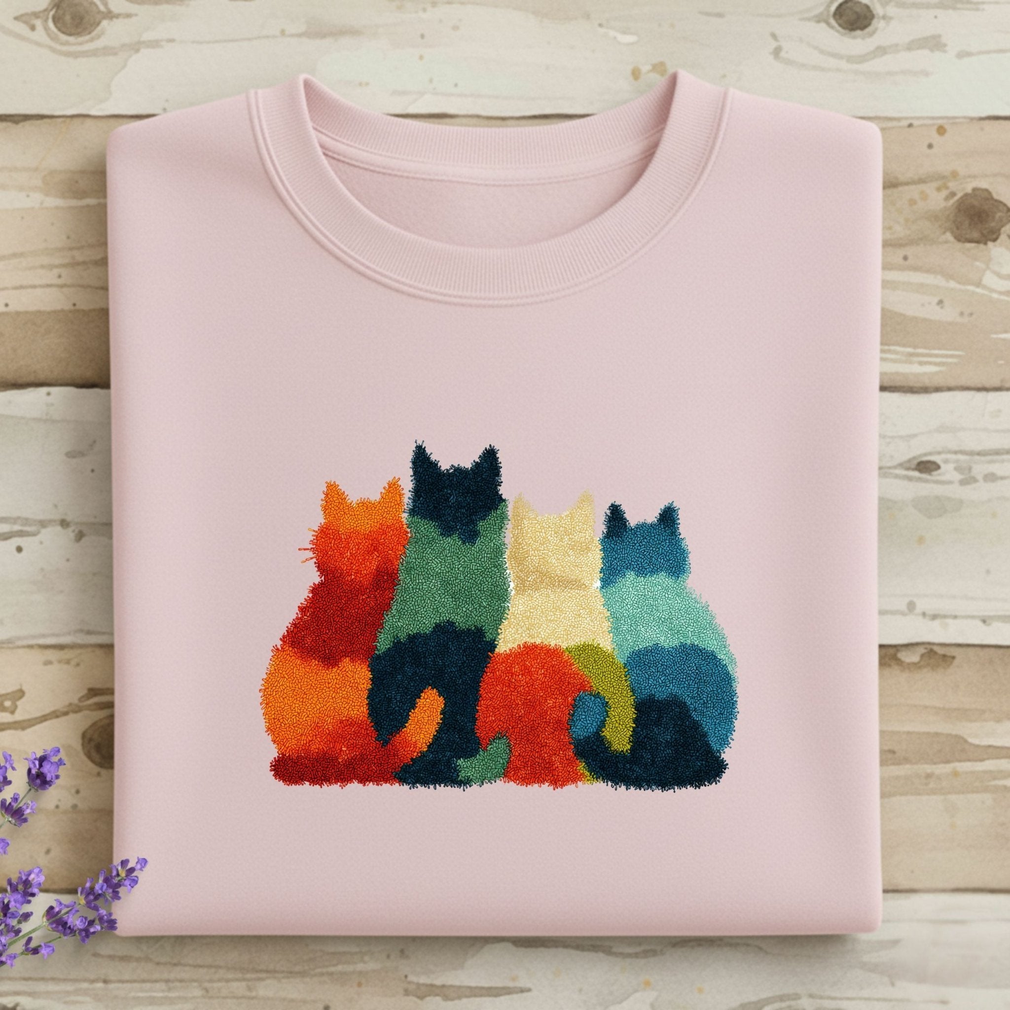 Latch Hook Cat Sweatshirt, Cozy Cat Lover Gift, Embroidered - Style Cat Mom Sweater, Cute Furry Cats Pullover, Women’s Cat Shirt - Craig Michael Design