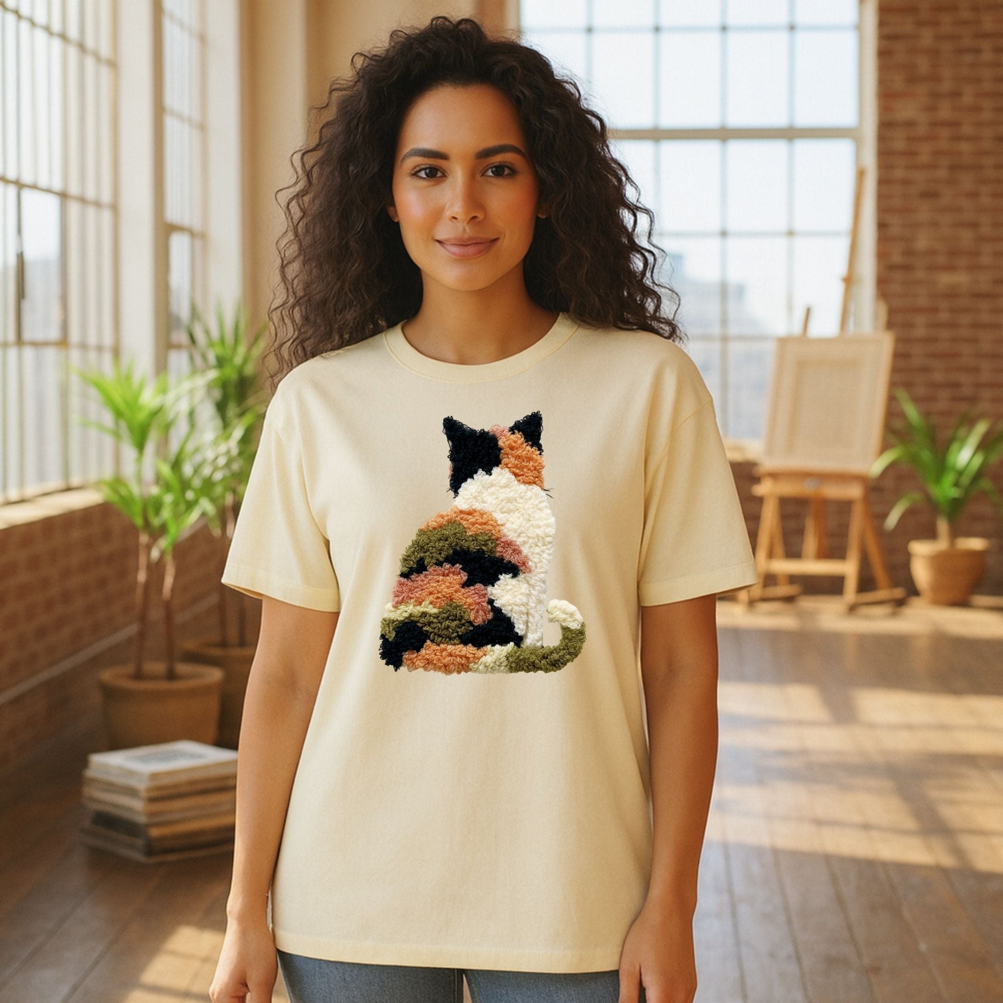 Latch Hook Style Cat T-Shirt, Fuzzy Textured Cat Lovers Tee - Craig Michael Design