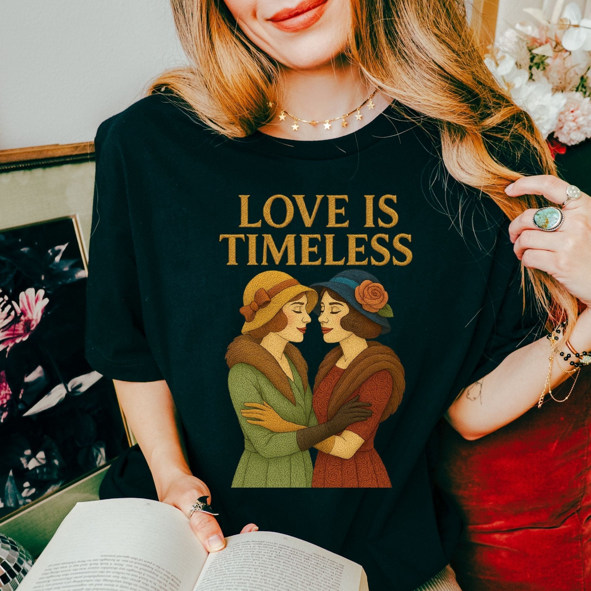 Lesbian Pride T-Shirt, Vintage Couple Shirt, Love Is Timeless Top, 1920s Romance Tee, Sapphic Shirt, LGBT Anniversary Gift - Craig Michael Design