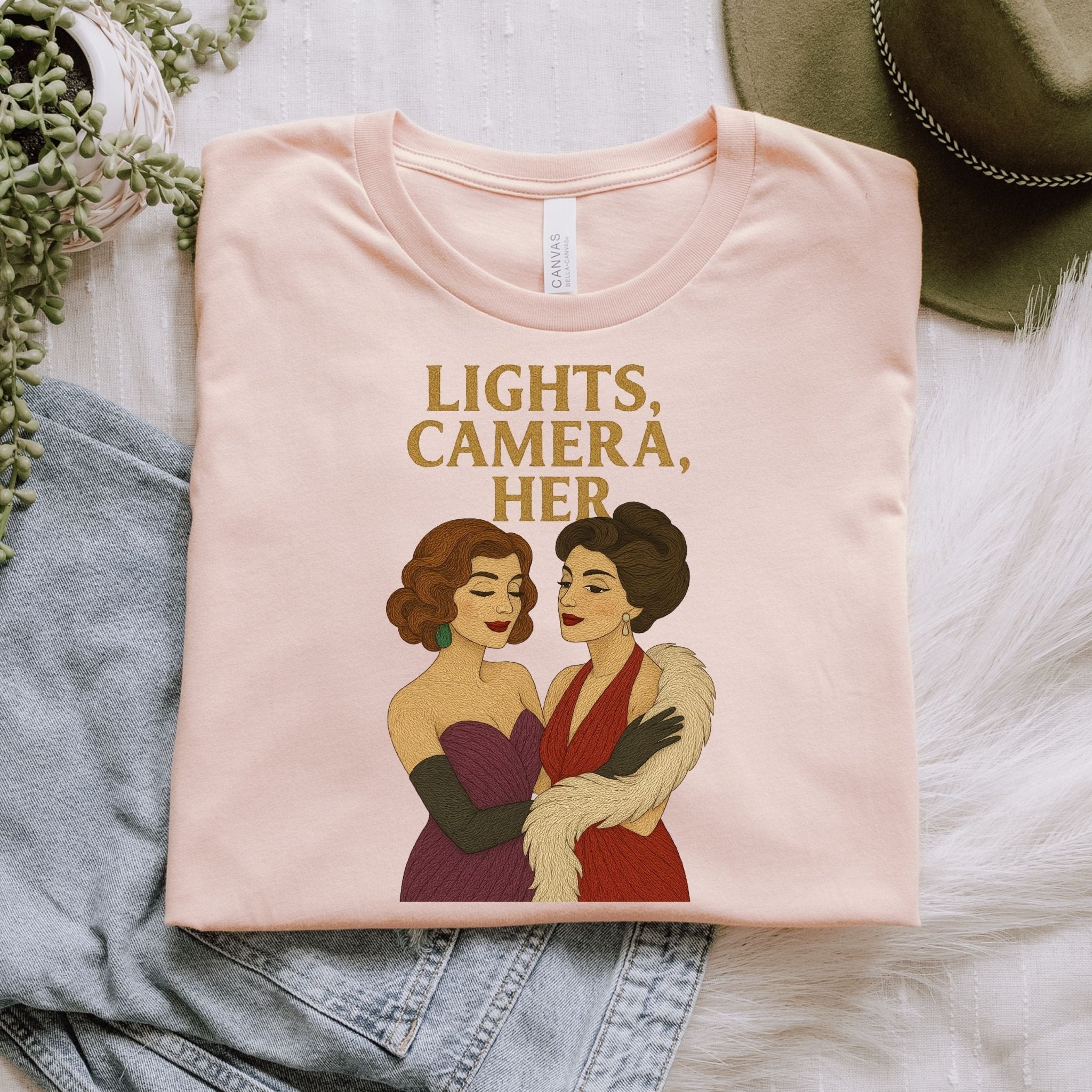 Lights, Camera, Her – Vintage Sapphic T-Shirt, Old Hollywood Glam Gift - Craig Michael Design