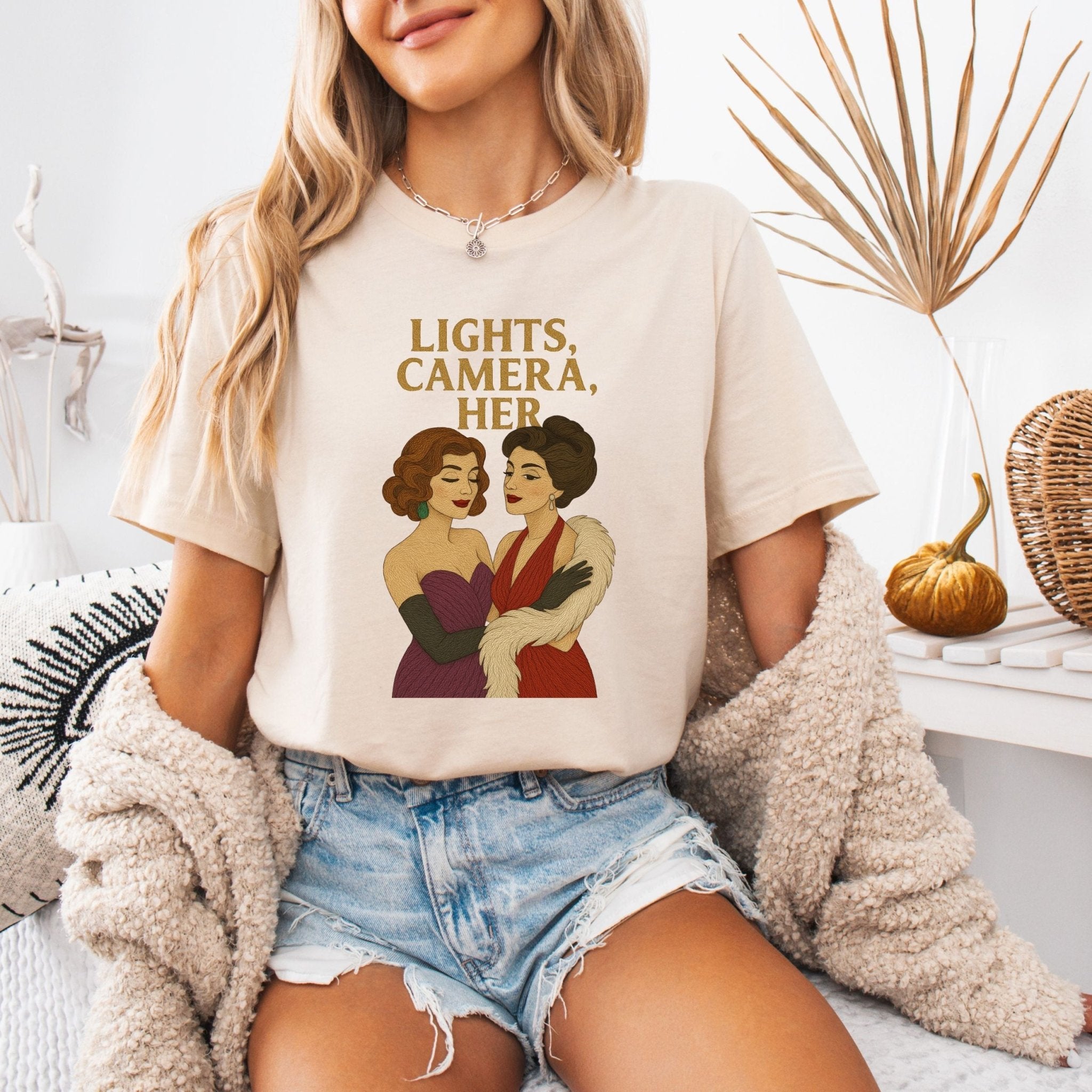 Lights, Camera, Her – Vintage Sapphic T-Shirt, Old Hollywood Glam Gift - Craig Michael Design