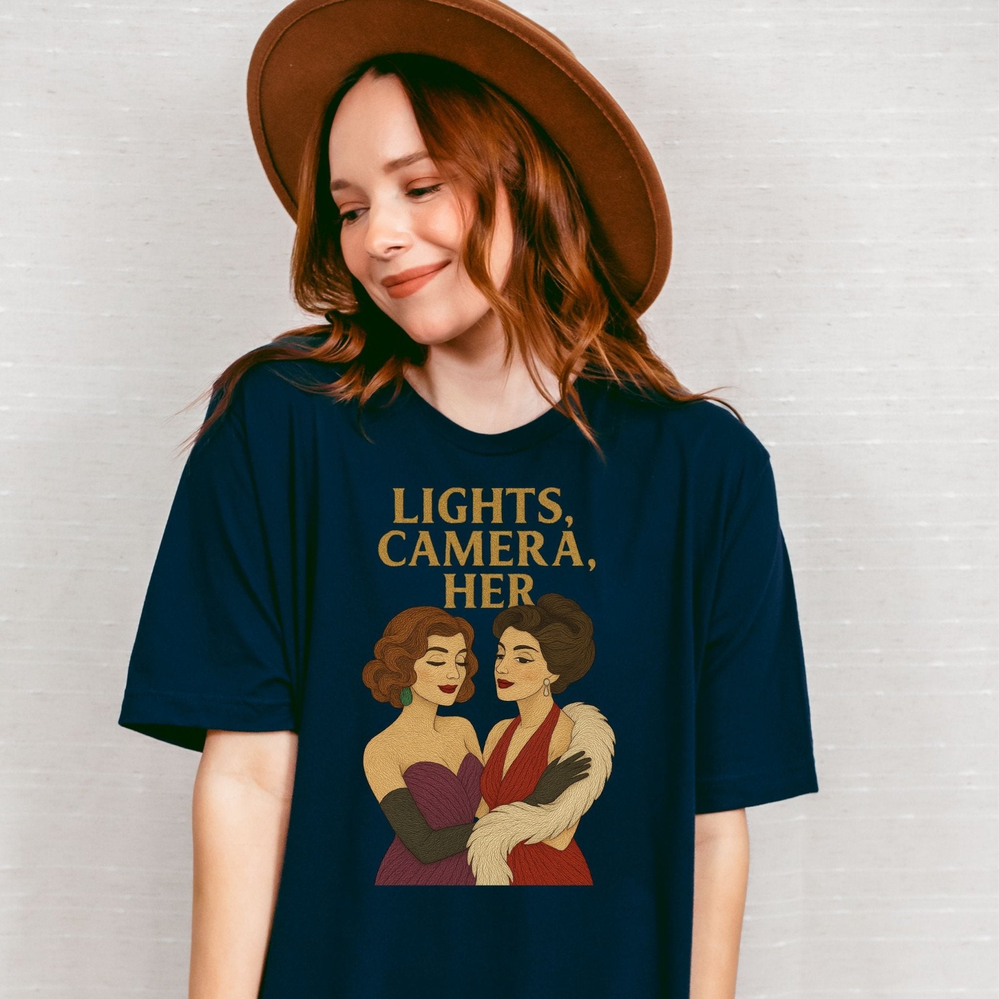 Lights, Camera, Her – Vintage Sapphic T-Shirt, Old Hollywood Glam Gift - Craig Michael Design