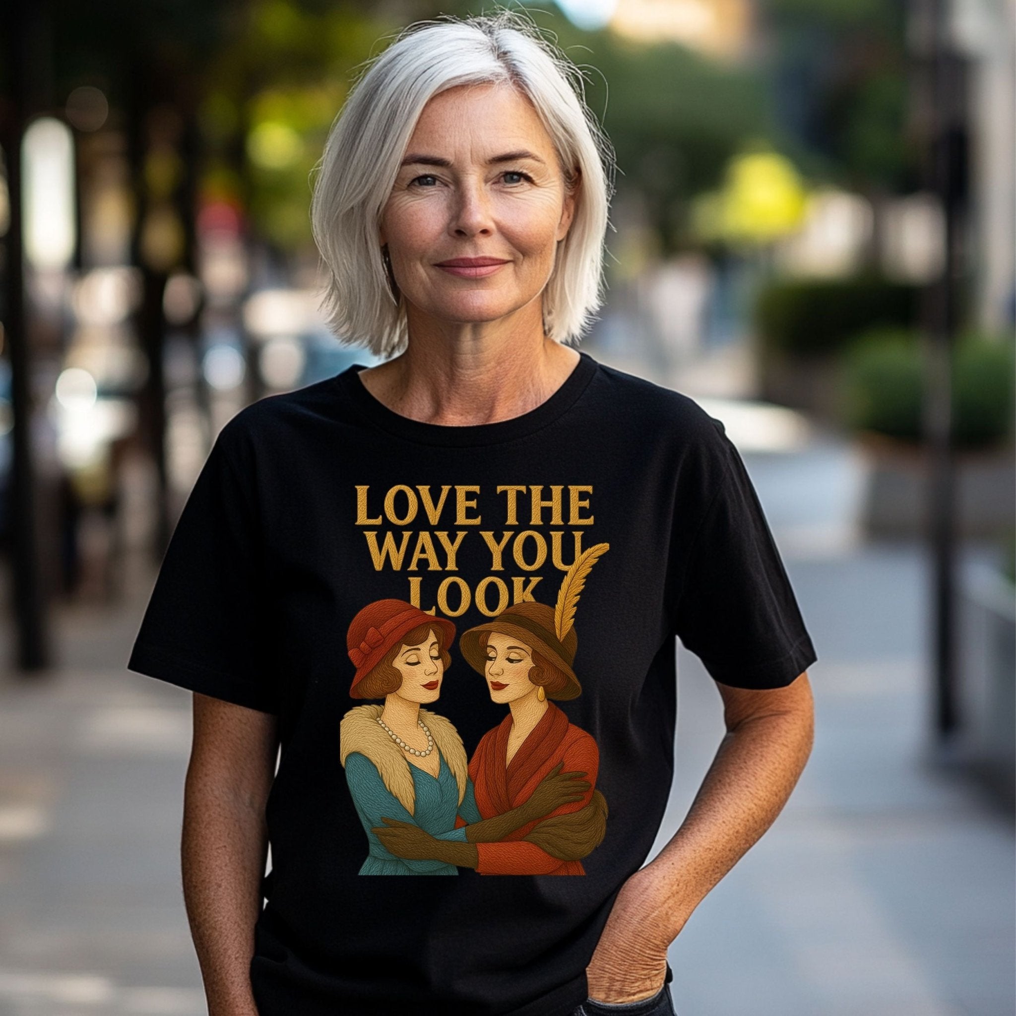 Love the Way You Look Tee, 1920s Lesbian Couple T-Shirt, Embroidered Style Queer Compliment Shirt, Vintage Romance Gift for Her - Craig Michael Design