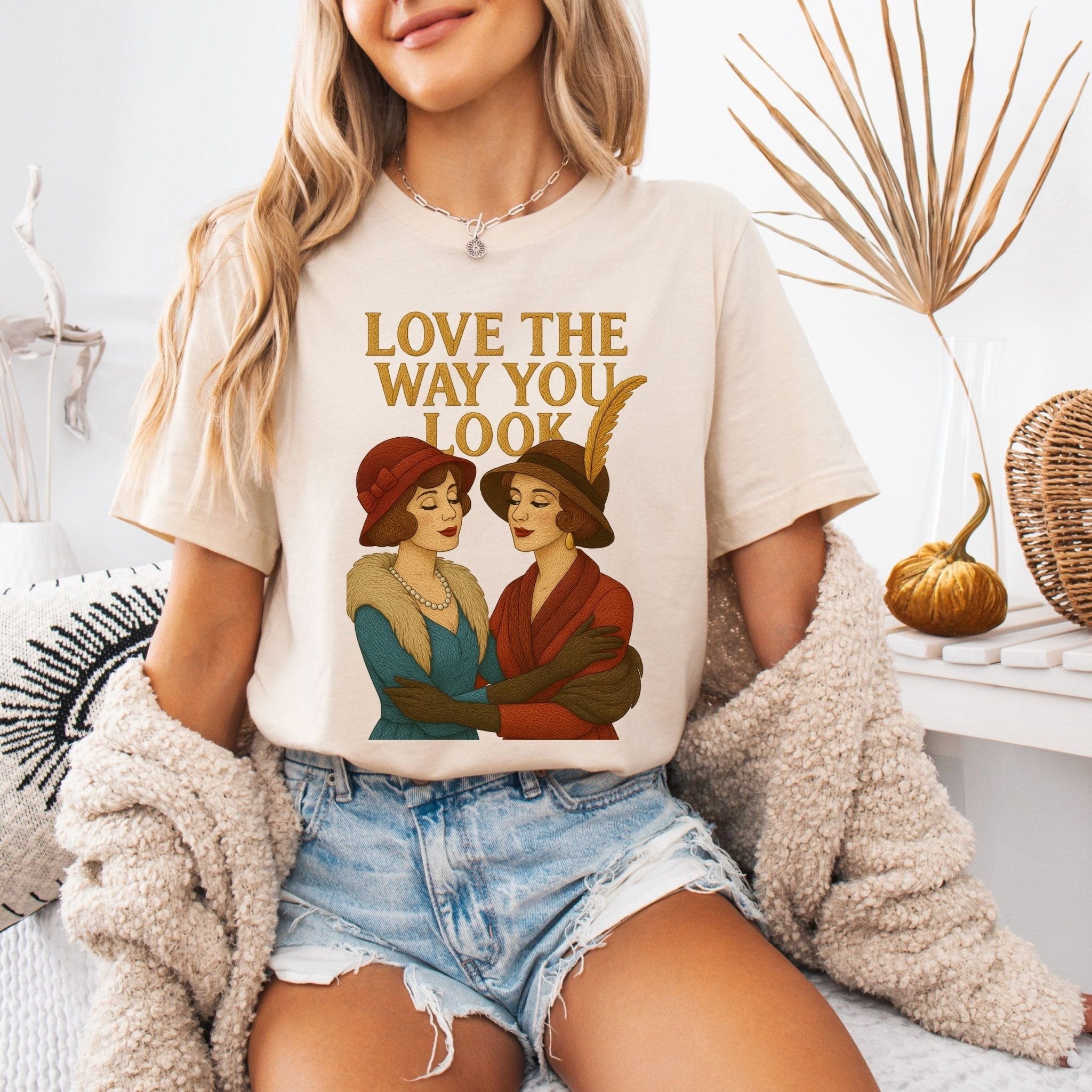 Love the Way You Look Tee, 1920s Lesbian Couple T-Shirt, Embroidered Style Queer Compliment Shirt, Vintage Romance Gift for Her - Craig Michael Design
