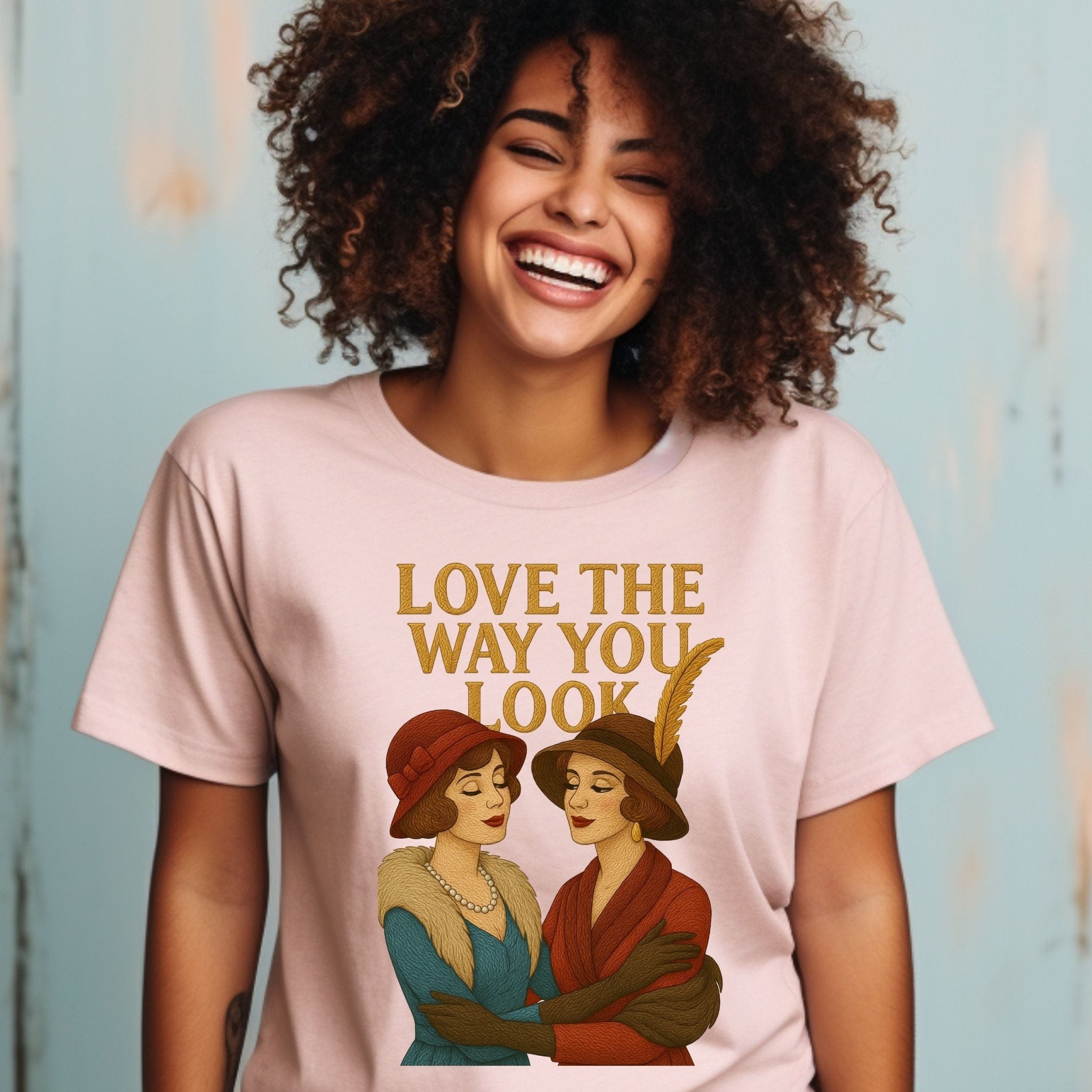 Love the Way You Look Tee, 1920s Lesbian Couple T-Shirt, Embroidered Style Queer Compliment Shirt, Vintage Romance Gift for Her - Craig Michael Design