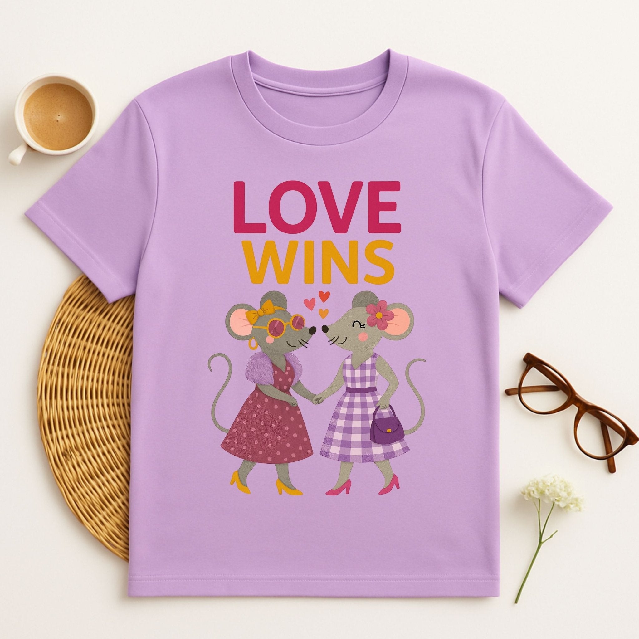 Love Wins Two Cute Mouse Couples Illustration Art T-Shirt - Craig Michael Design