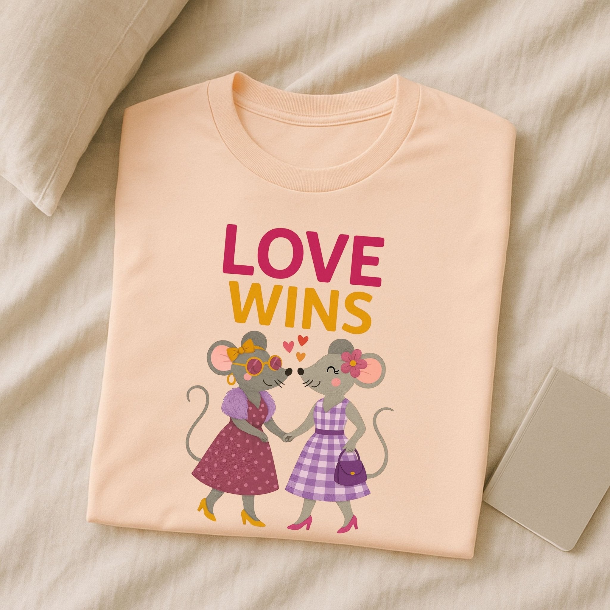 Love Wins Two Cute Mouse Couples Illustration Art T-Shirt - Craig Michael Design