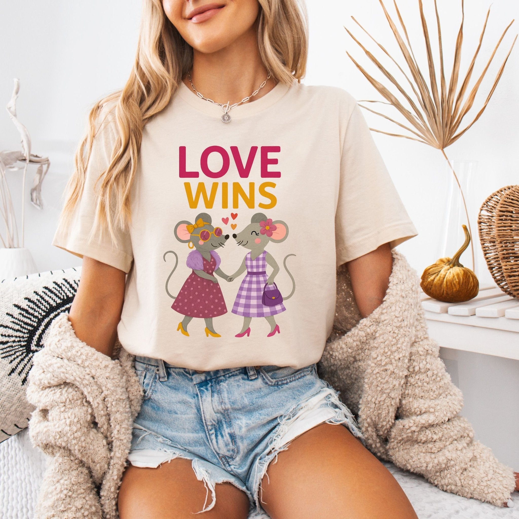 Love Wins Two Cute Mouse Couples Illustration Art T-Shirt - Craig Michael Design