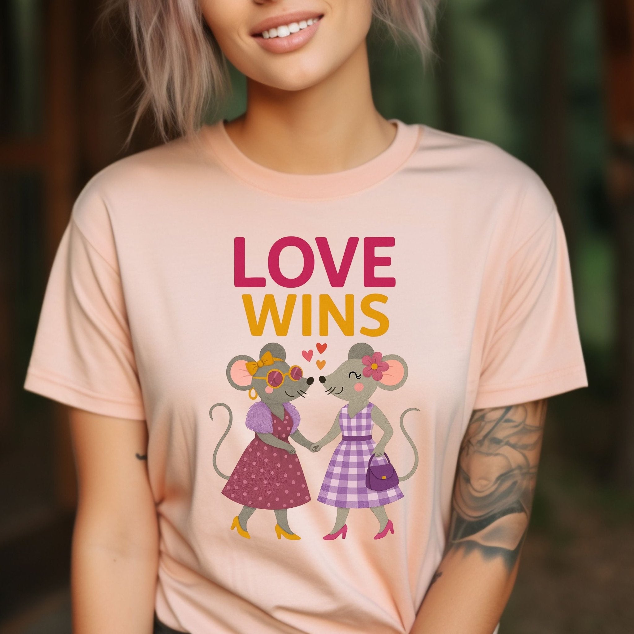 Love Wins Two Cute Mouse Couples Illustration Art T-Shirt - Craig Michael Design