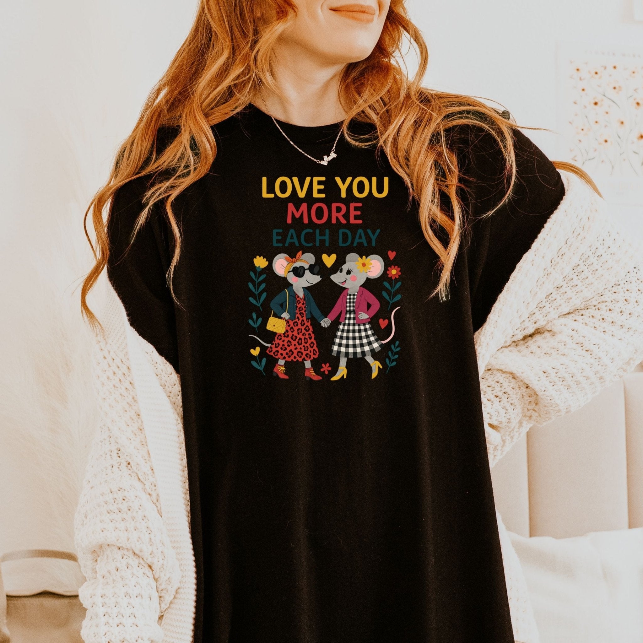 Love You More Each Day T-Shirt, Lesbian Couple Gift Shirt, LGBTQ Anniversary Tee - Craig Michael Design