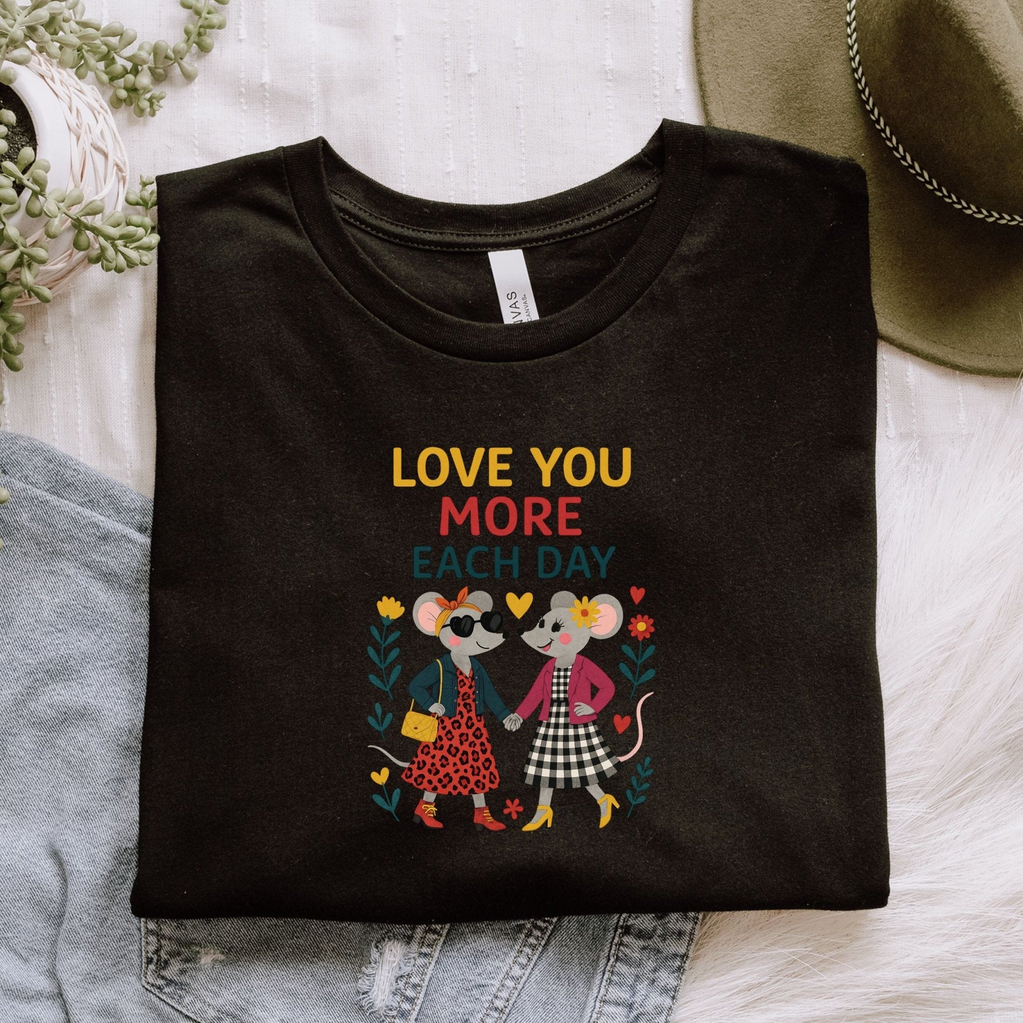 Love You More Each Day T-Shirt, Lesbian Couple Gift Shirt, LGBTQ Anniversary Tee - Craig Michael Design