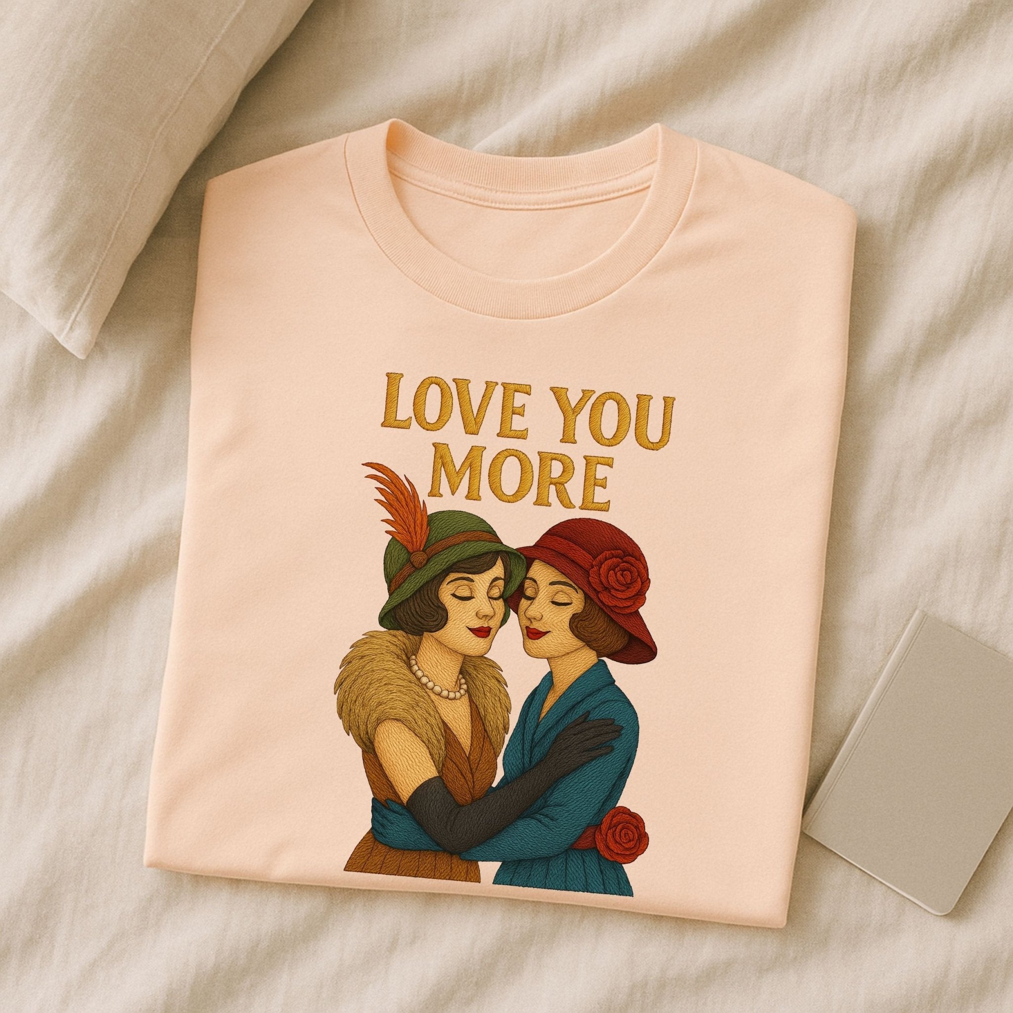 Love You More – Vintage Lesbian Couple T-Shirt, Romantic Sapphic Gift - Craig Michael Design