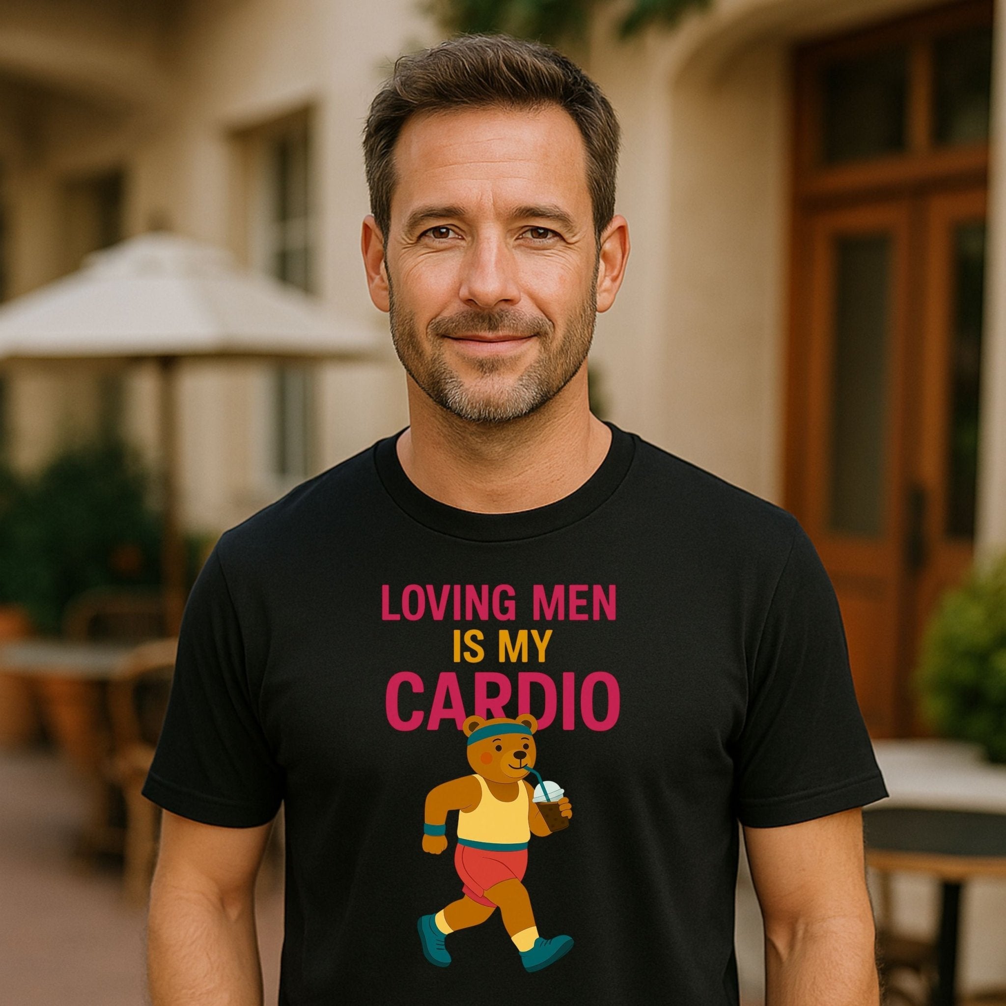 Loving Men Is My Cardio Tee, Funny Gay Bear T-Shirt, LGBTQ Workout Pride Shirt - Craig Michael Design