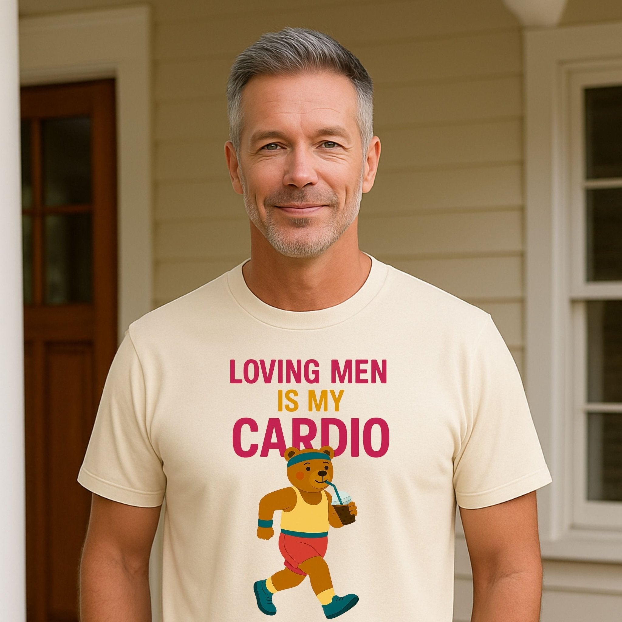 Loving Men Is My Cardio Tee, Funny Gay Bear T-Shirt, LGBTQ Workout Pride Shirt - Craig Michael Design