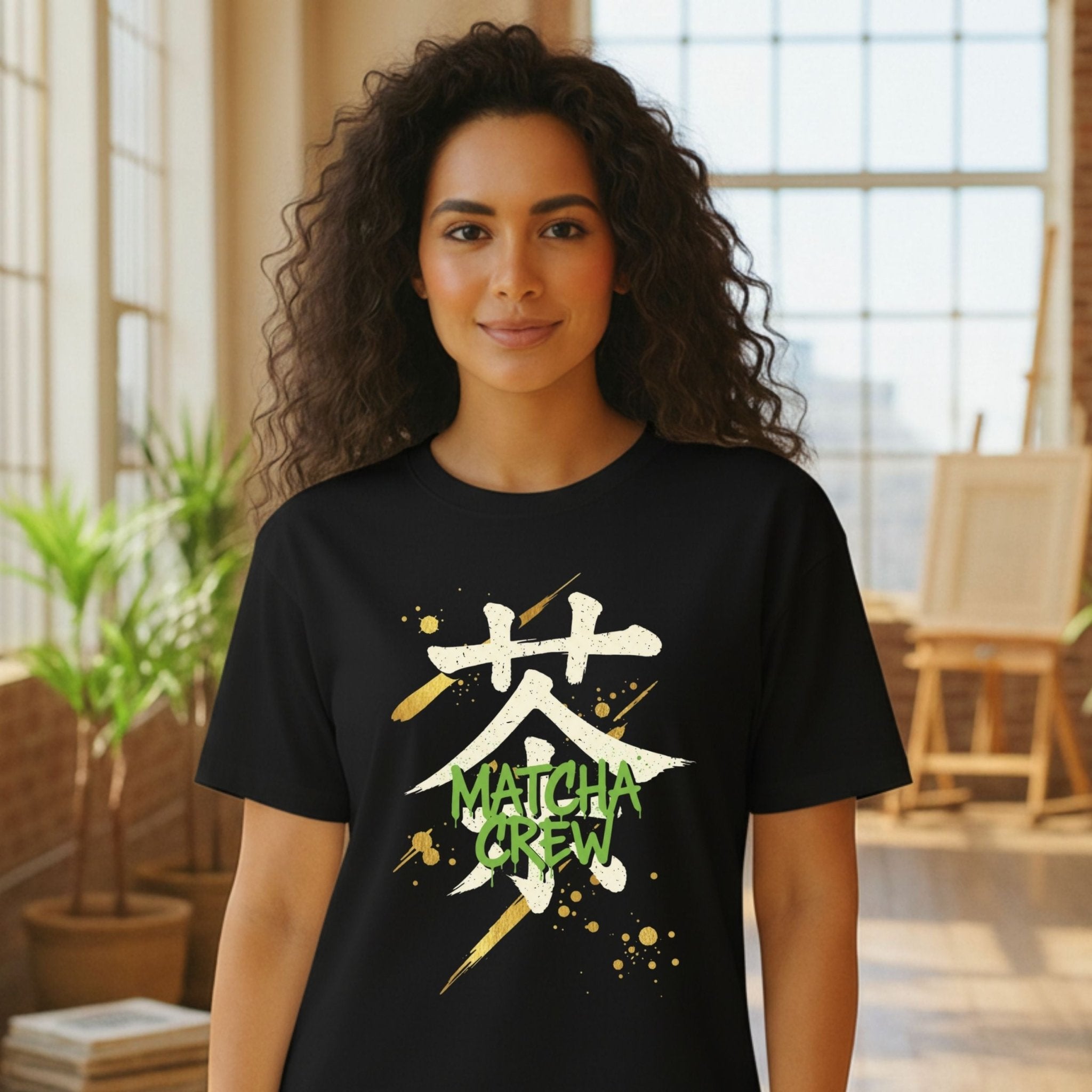 Matcha Crew T-Shirt, Japanese Calligraphy Tee, Green Tea Lover Top, Aesthetic Matcha Shirt, Matcha Gift Idea, Minimalist Matcha T Shirt - Craig Michael Design