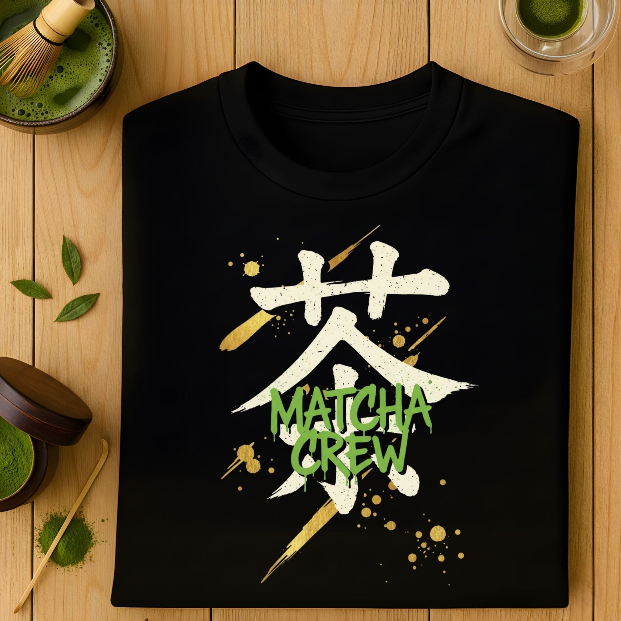 Matcha Crew T-Shirt, Japanese Calligraphy Tee, Green Tea Lover Top, Aesthetic Matcha Shirt, Matcha Gift Idea, Minimalist Matcha T Shirt - Craig Michael Design
