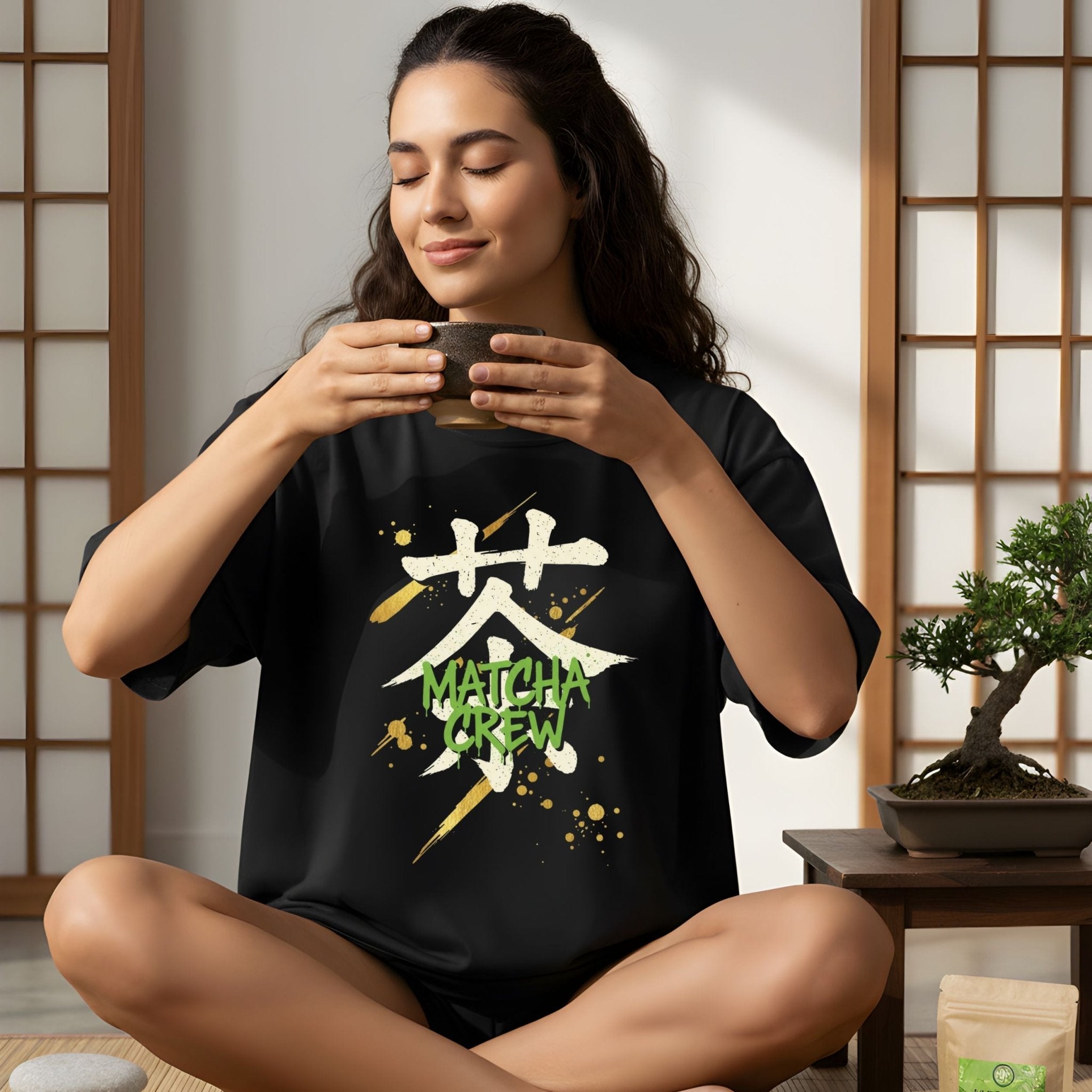 Matcha Crew T-Shirt, Japanese Calligraphy Tee, Green Tea Lover Top, Aesthetic Matcha Shirt, Matcha Gift Idea, Minimalist Matcha T Shirt - Craig Michael Design