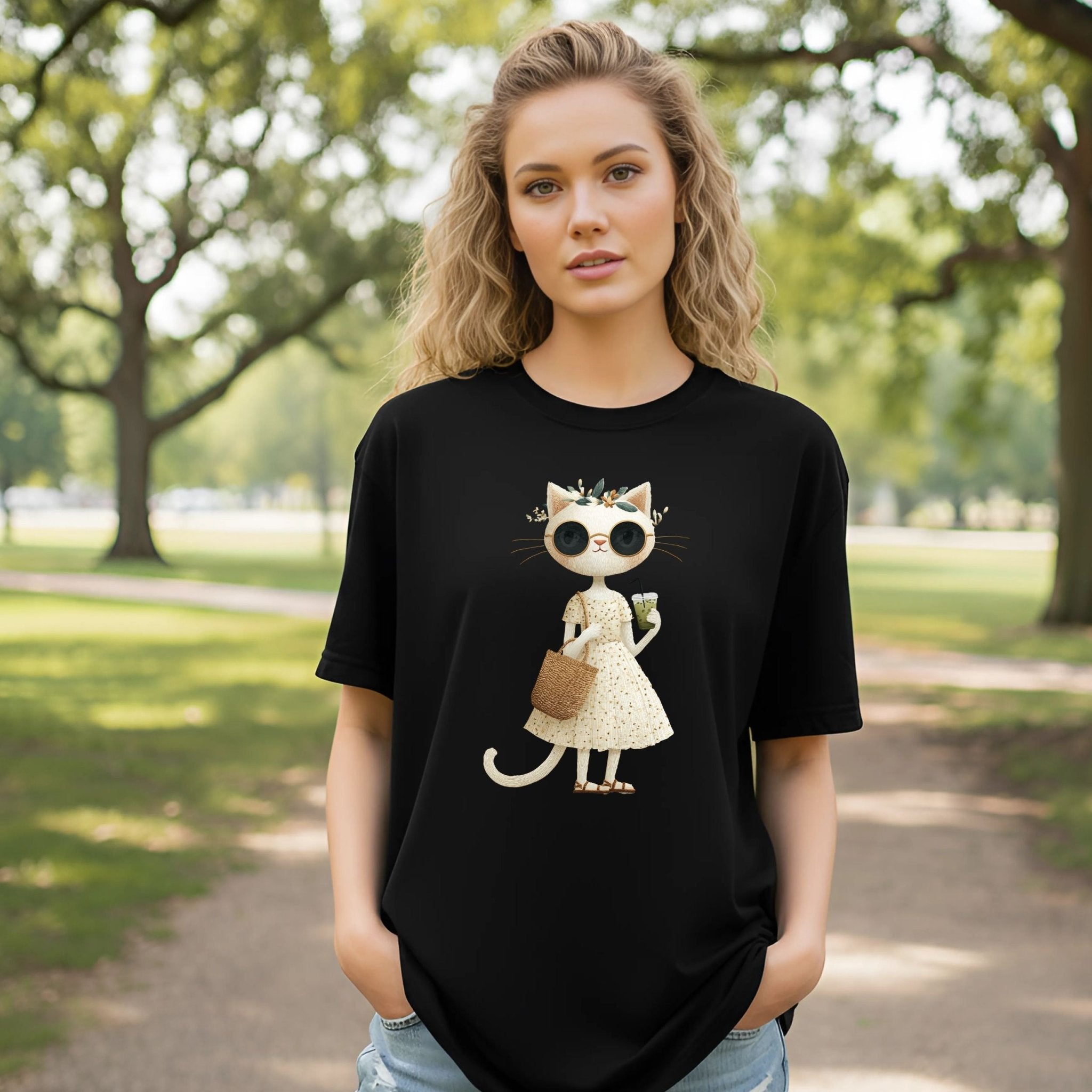 Matcha Floral Kitty T-Shirt – Embroidered Style - Craig Michael Design
