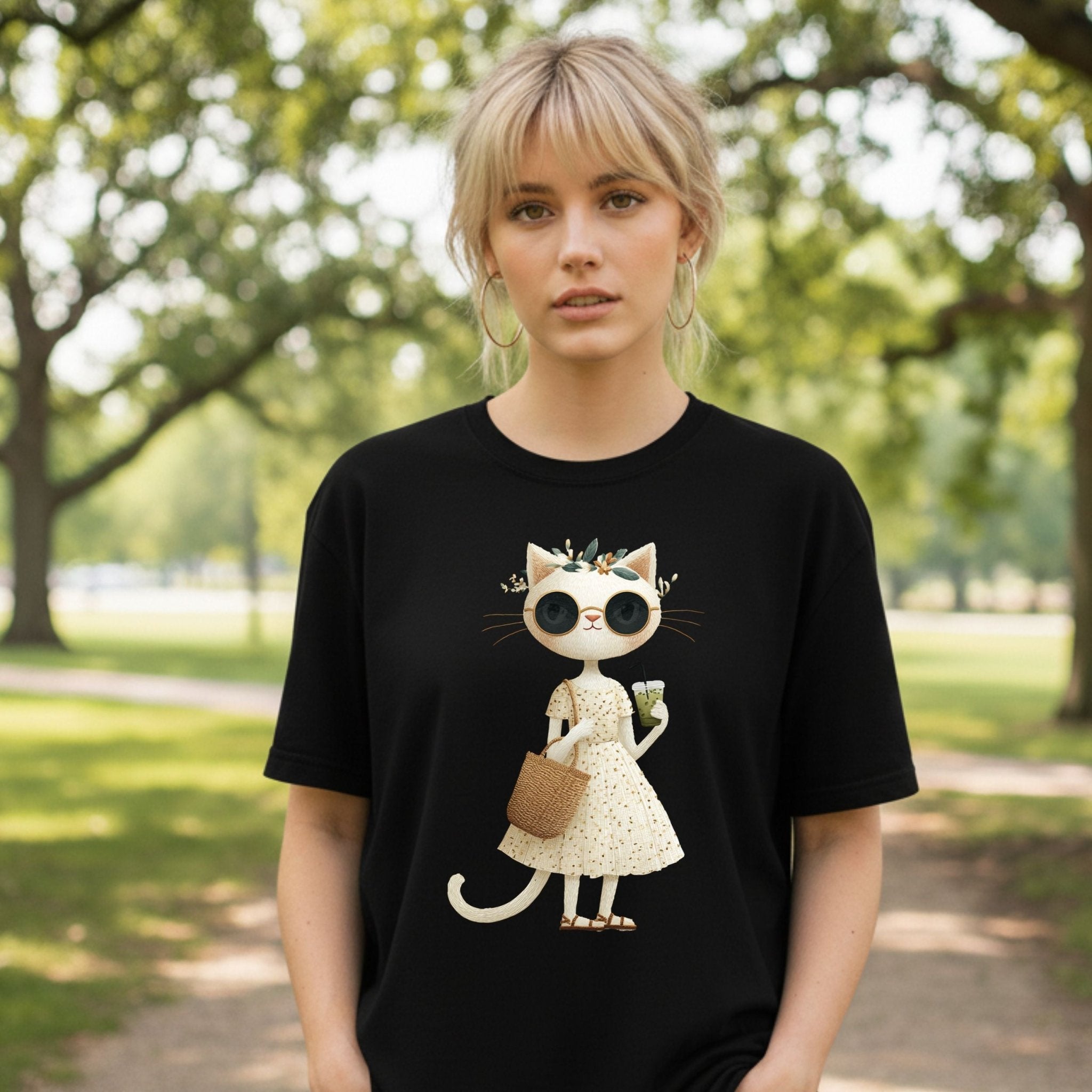 Matcha Floral Kitty T-Shirt – Embroidered Style - Craig Michael Design