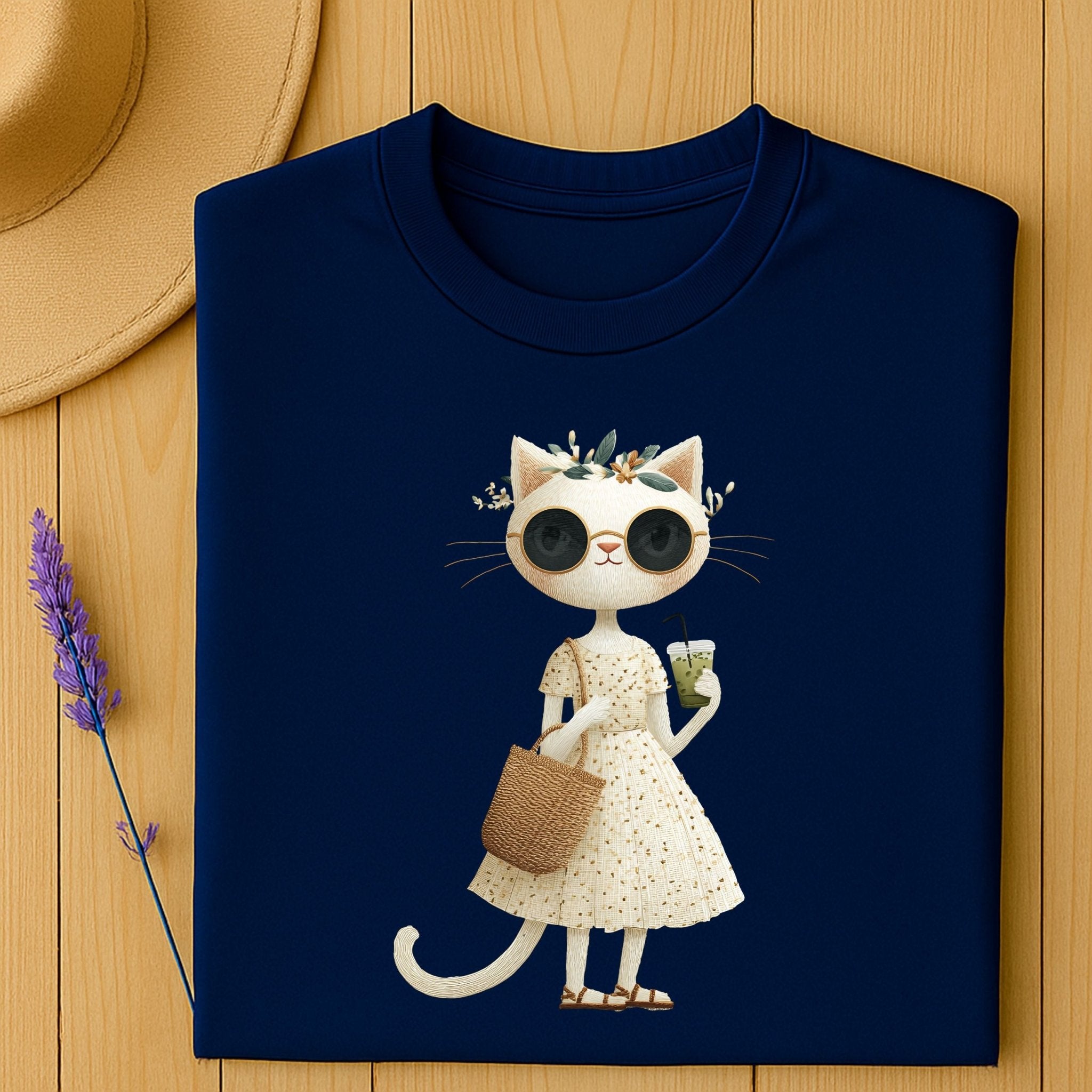 Matcha Floral Kitty T-Shirt – Embroidered Style - Craig Michael Design