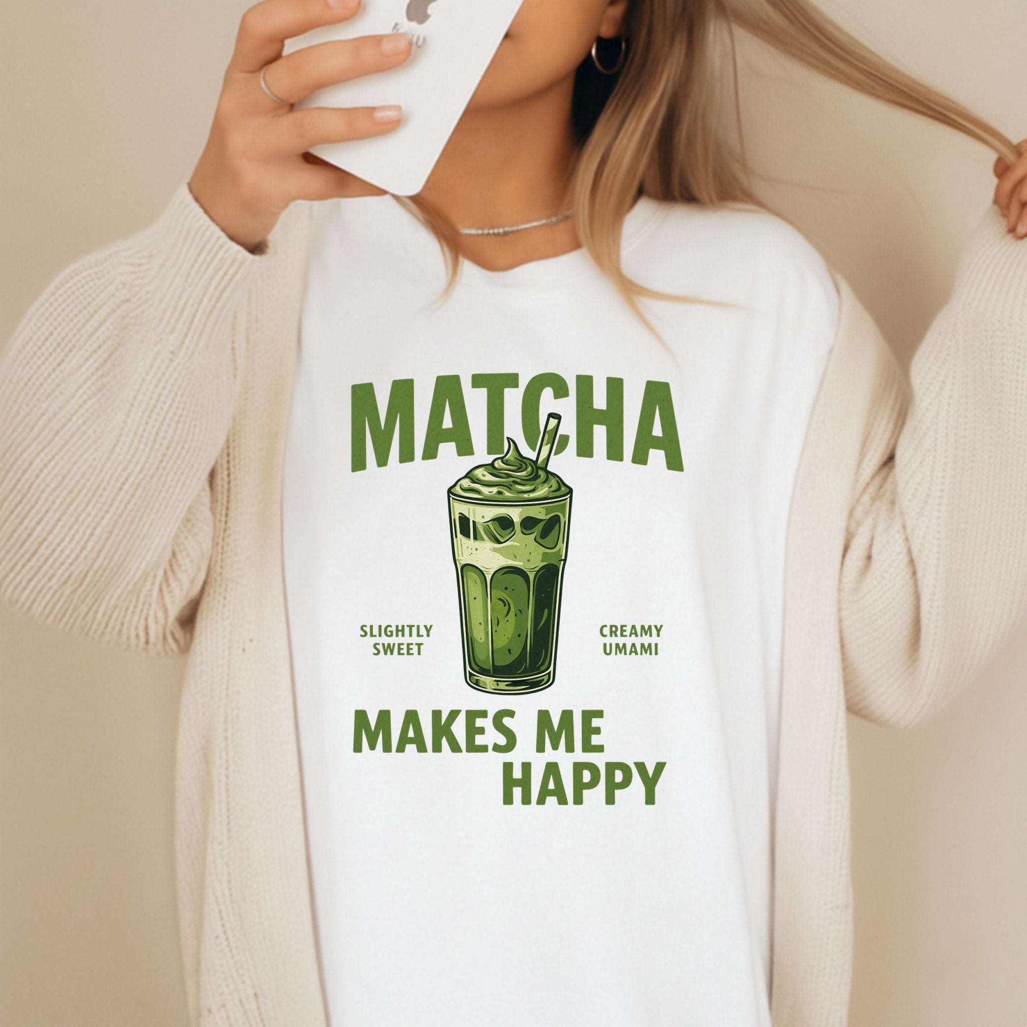 Matcha Makes Me Happy T-Shirt, Matcha Lover Tee, Iced Green Tea Shirt, Japanese Café Aesthetic Top, Matcha Gift for Her - Craig Michael Design