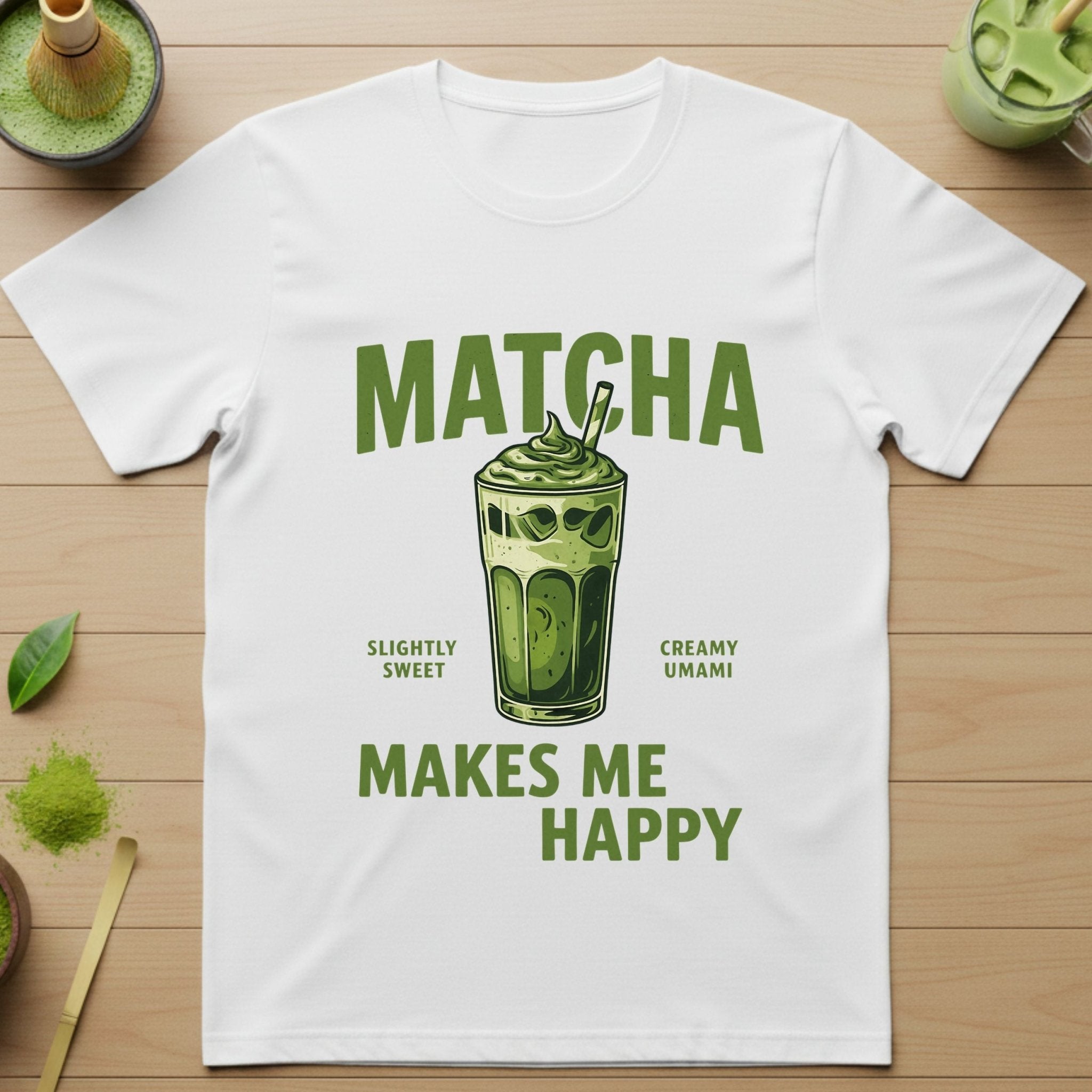 Matcha Makes Me Happy T-Shirt, Matcha Lover Tee, Iced Green Tea Shirt, Japanese Café Aesthetic Top, Matcha Gift for Her - Craig Michael Design