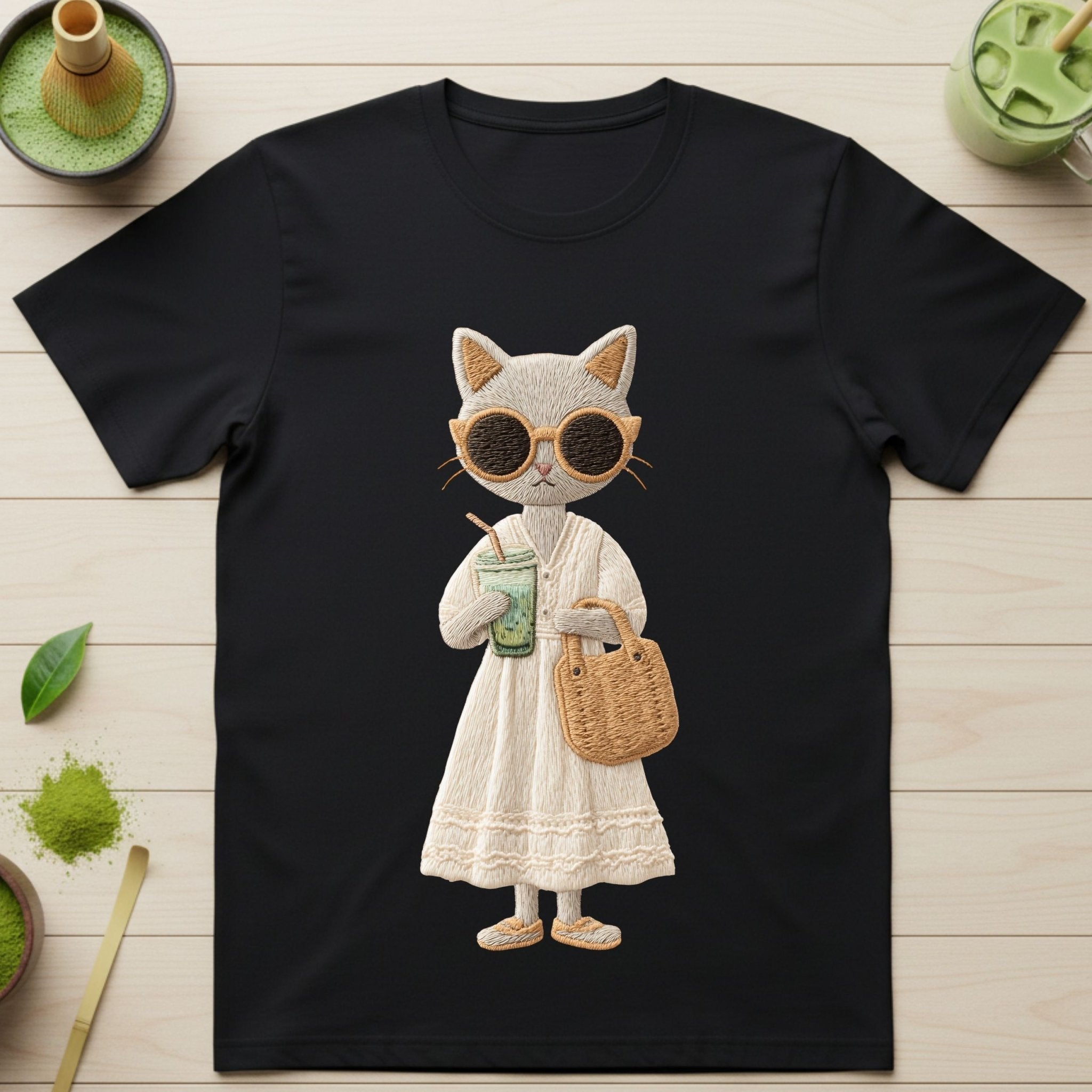 Matcha Moments Kitty T-Shirt – Soft Neutral Style - Craig Michael Design