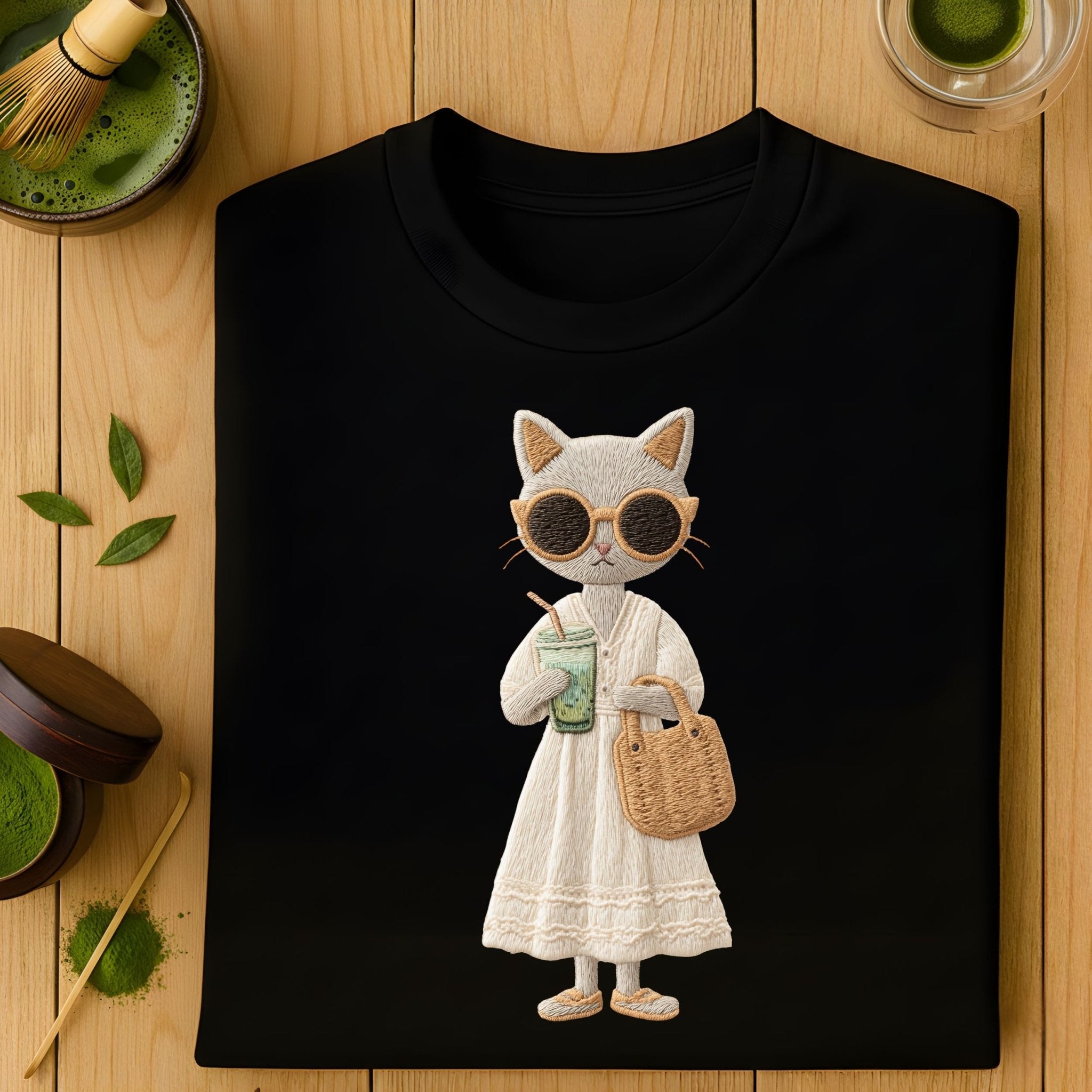 Matcha Moments Kitty T-Shirt – Soft Neutral Style - Craig Michael Design
