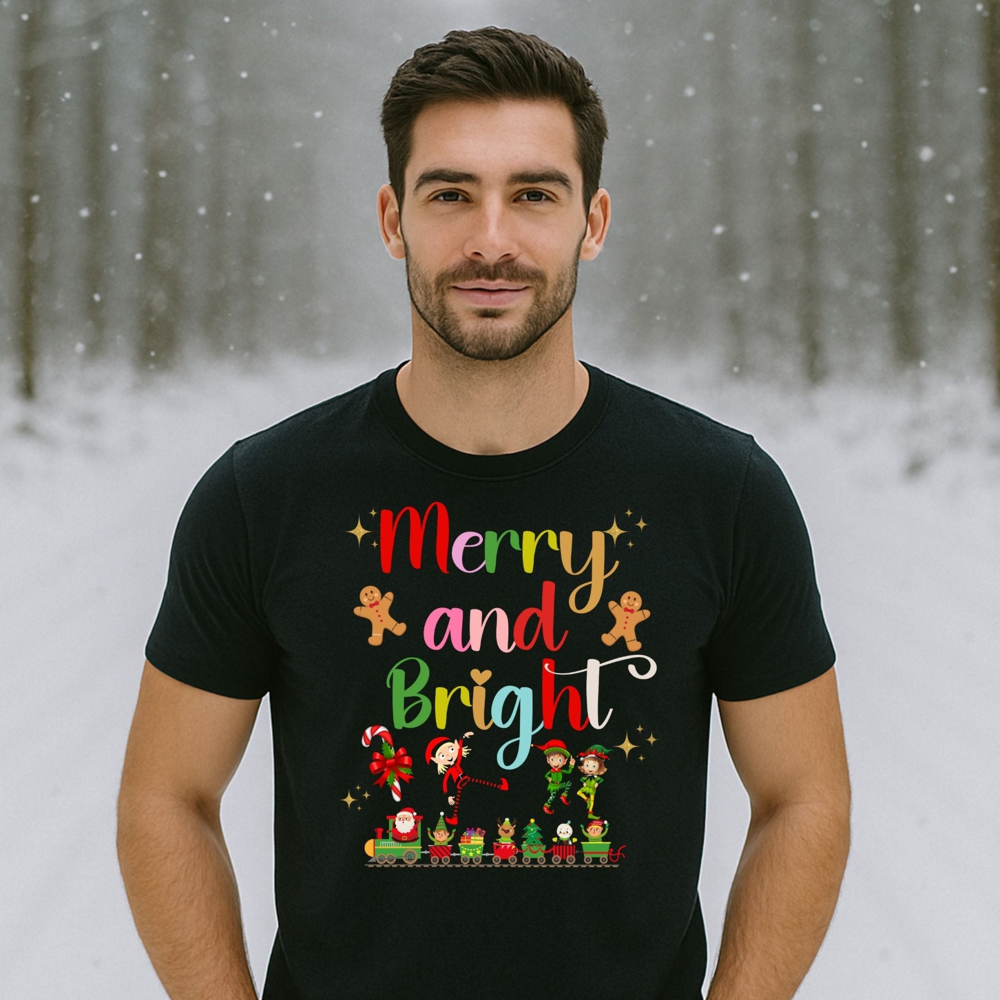 Merry and Bright Christmas T-Shirt, Colourful Holiday Tee - Craig Michael Design