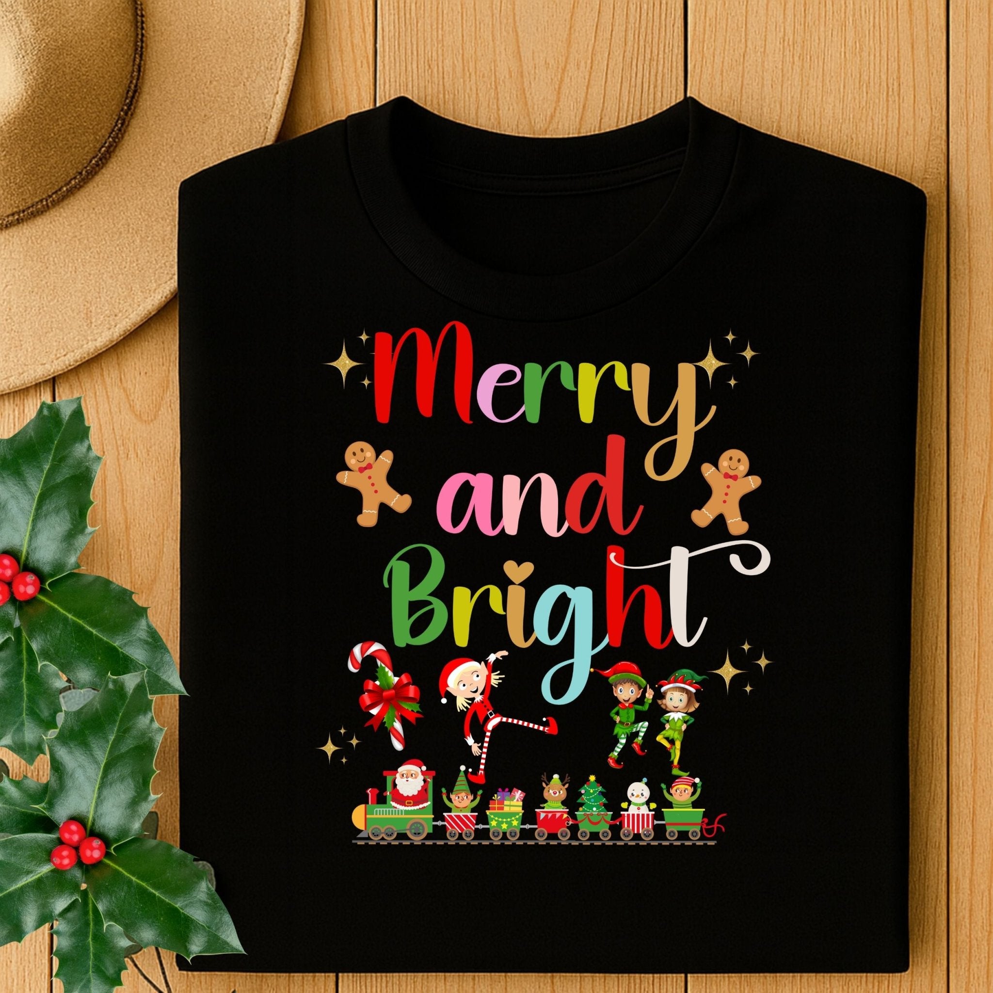 Merry and Bright Christmas T-Shirt, Colourful Holiday Tee - Craig Michael Design