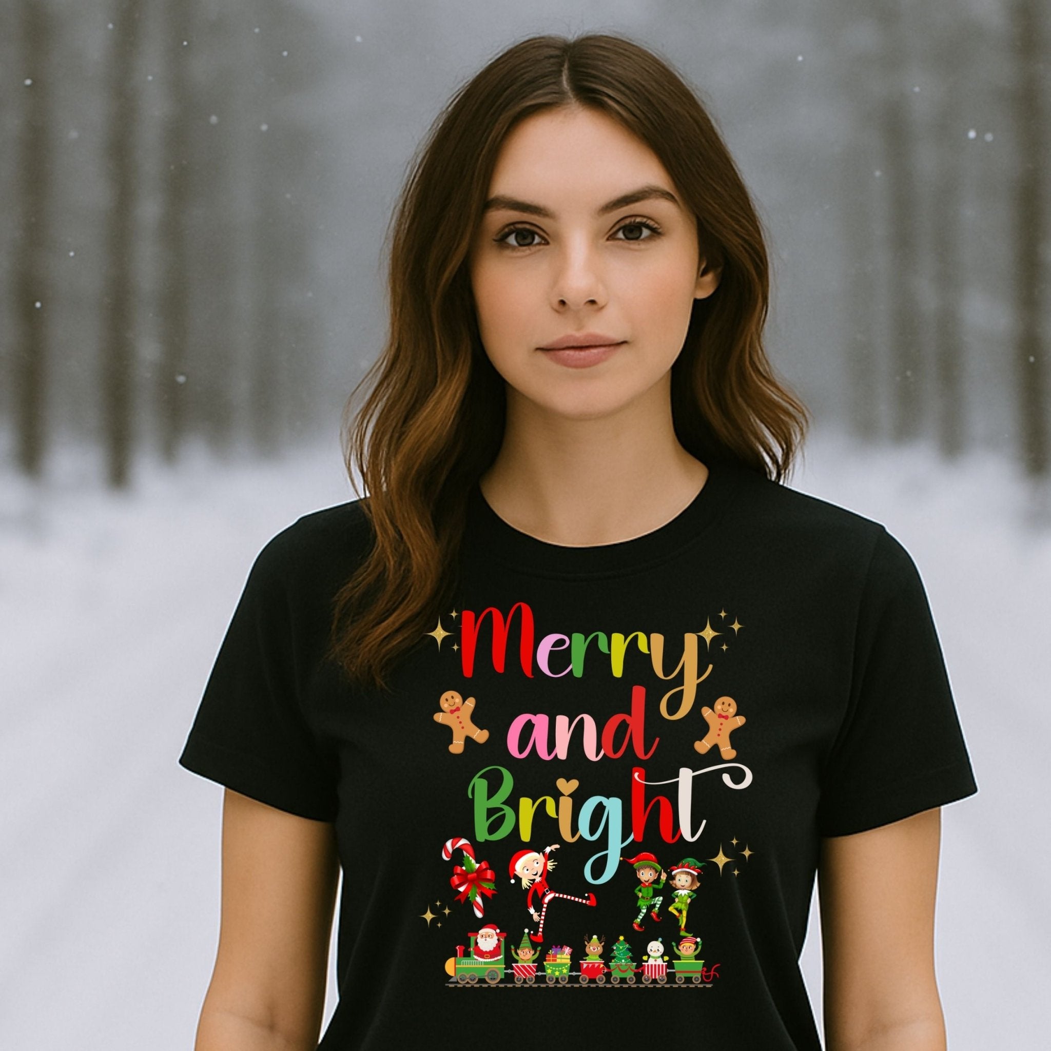 Merry and Bright Christmas T-Shirt, Colourful Holiday Tee - Craig Michael Design