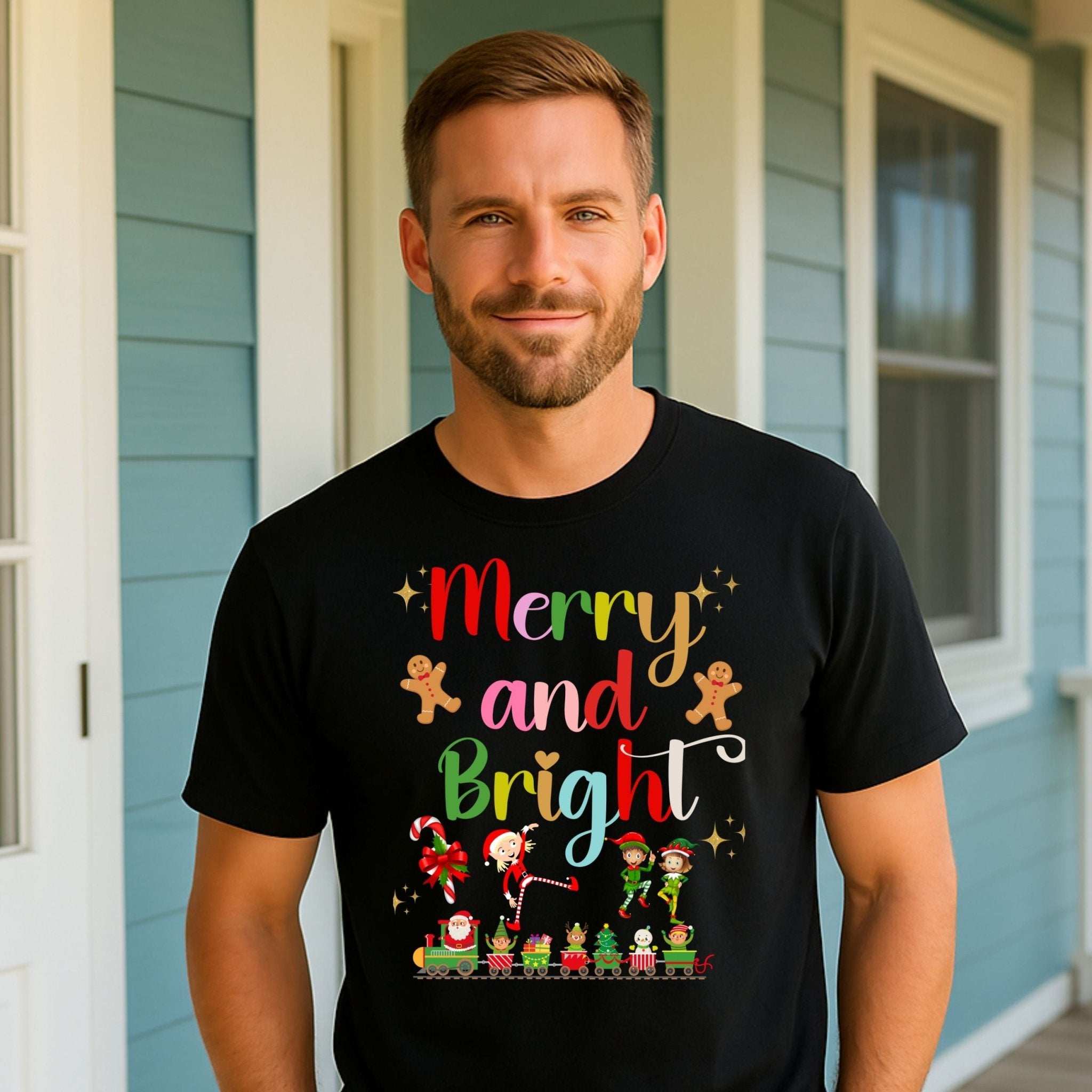 Merry and Bright Christmas T-Shirt, Colourful Holiday Tee - Craig Michael Design