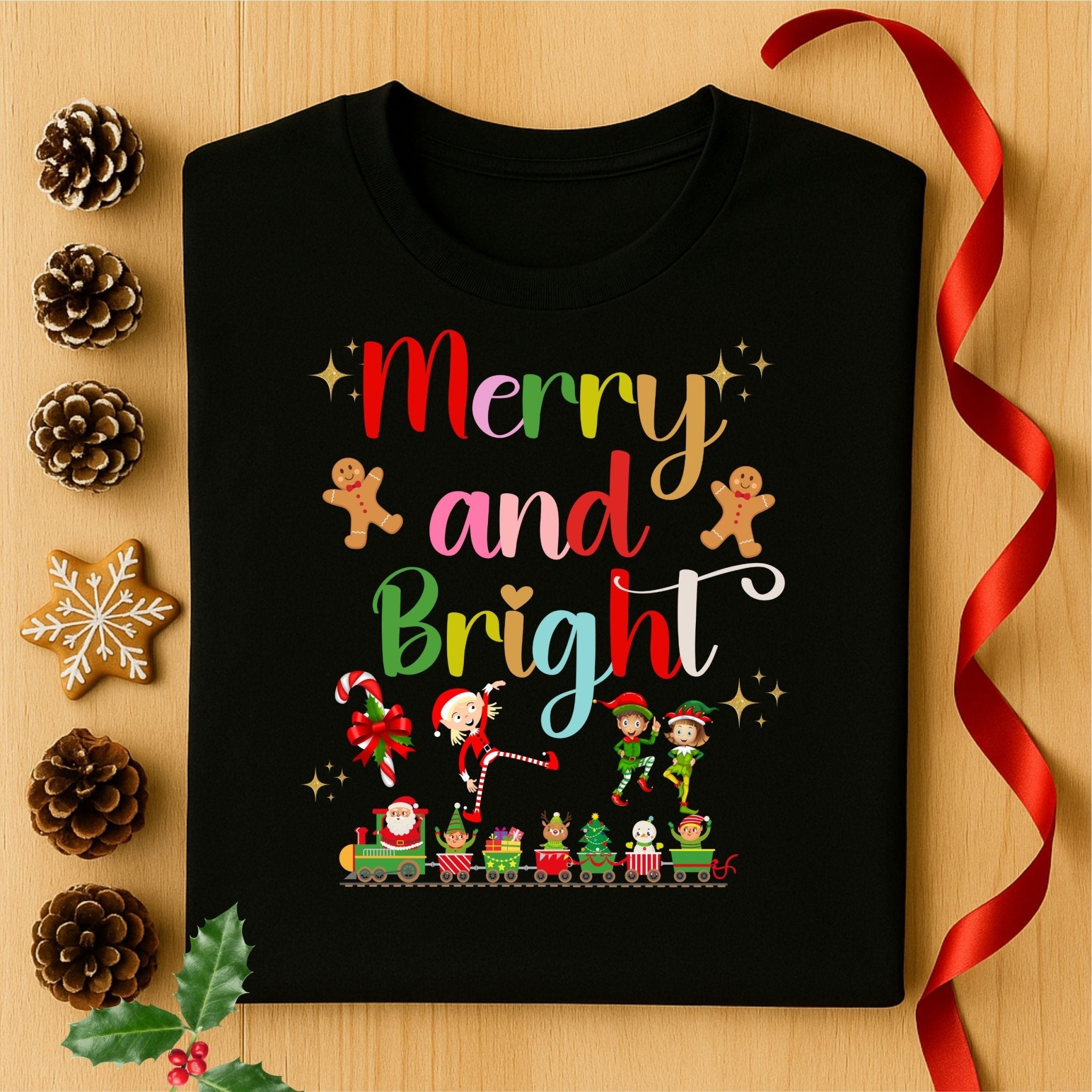 Merry and Bright Christmas T-Shirt, Colourful Holiday Tee - Craig Michael Design