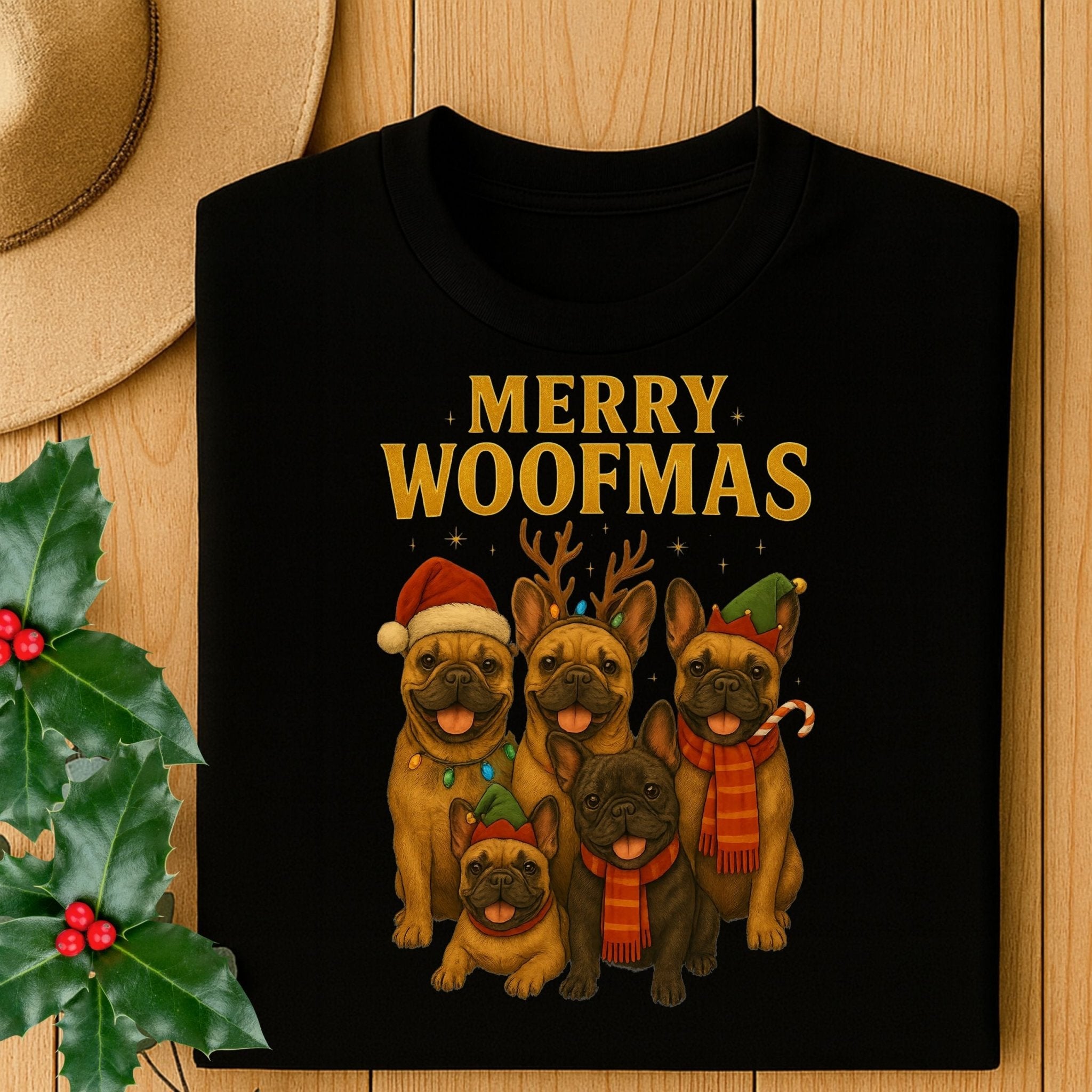 Merry Woofmas Christmas Dogs in Hats Holiday Graphic T-Shirt - Craig Michael Design