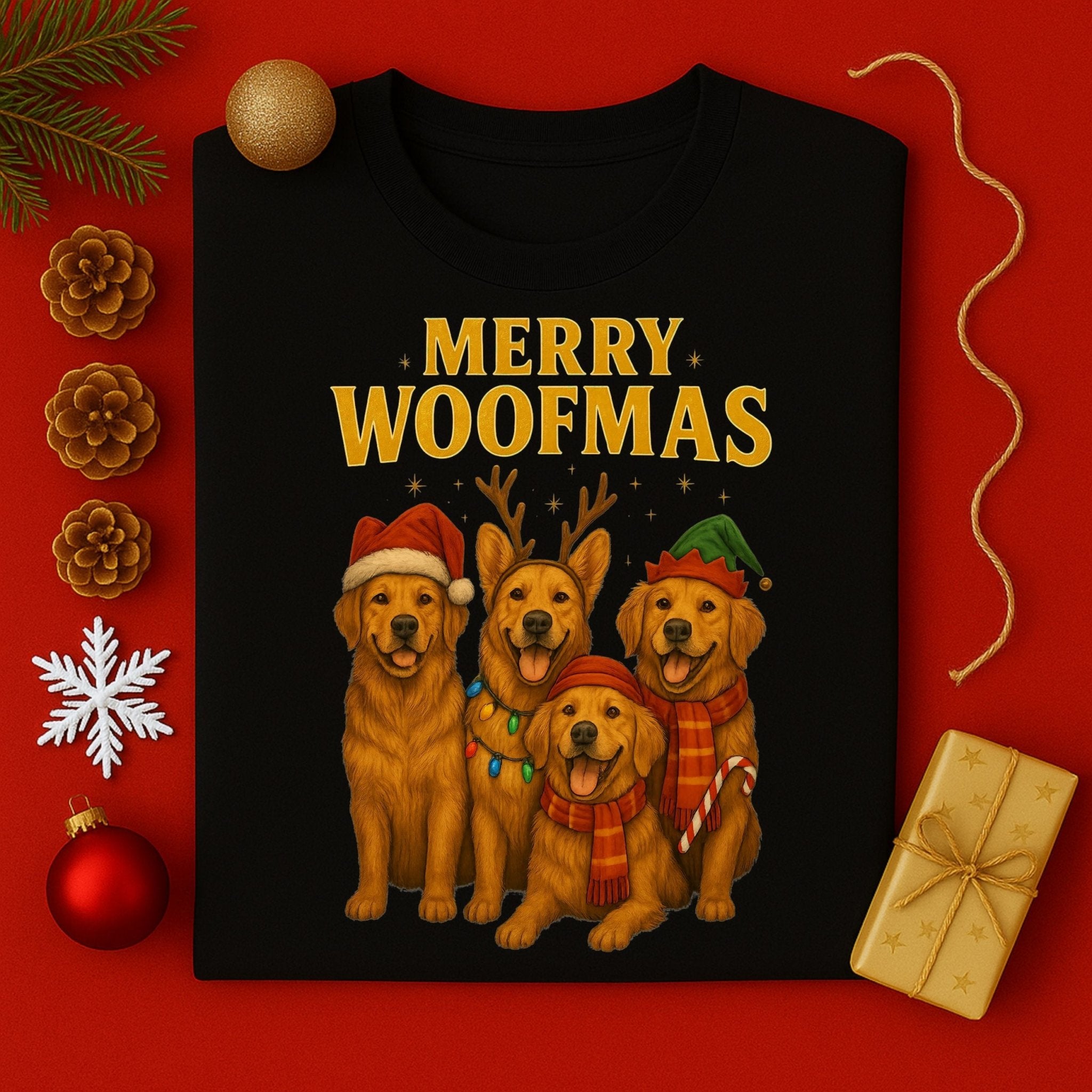 Merry Woofmas Cute Holiday Dogs Golden Retrievers T-Shirt - Craig Michael Design