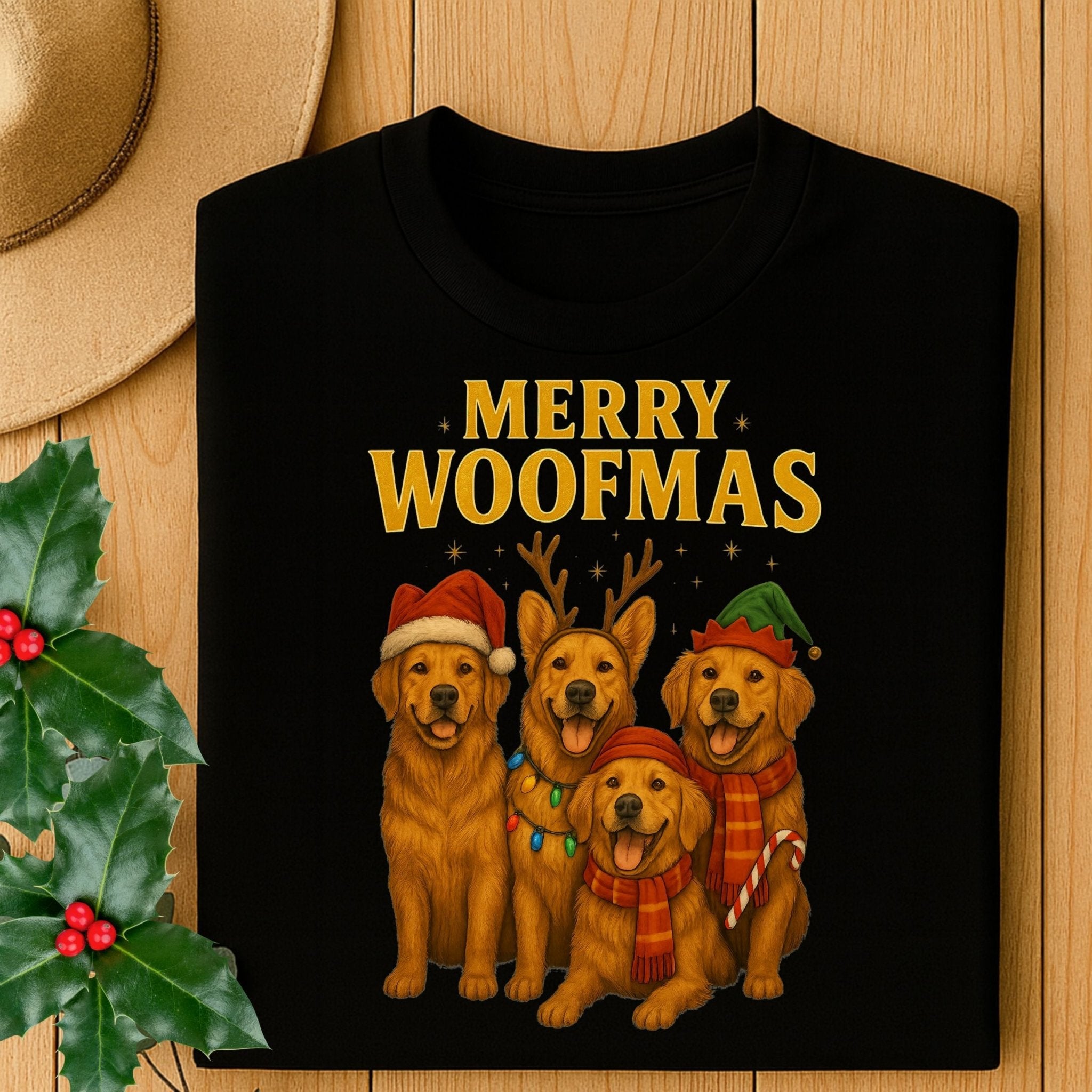Merry Woofmas Cute Holiday Dogs Golden Retrievers T-Shirt - Craig Michael Design