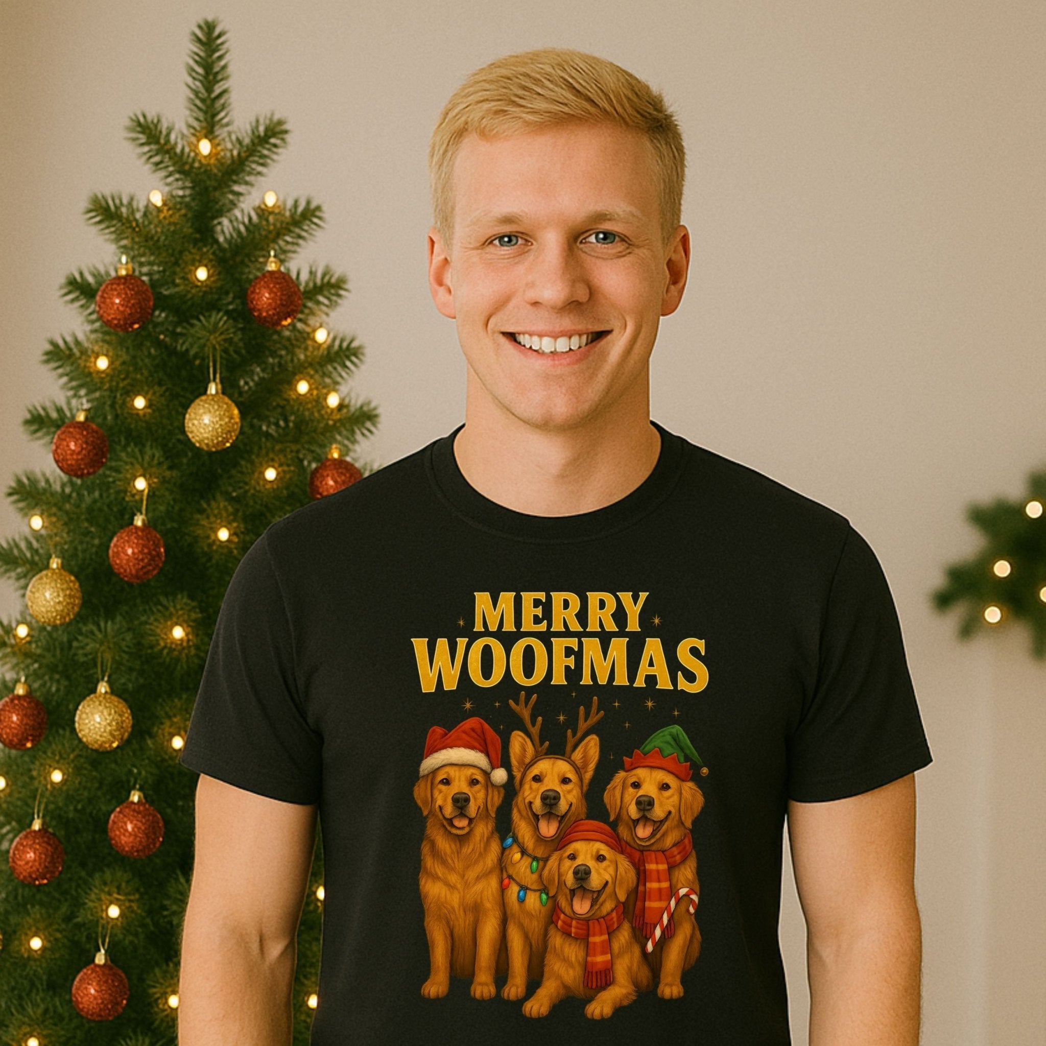 Merry Woofmas Cute Holiday Dogs Golden Retrievers T-Shirt - Craig Michael Design