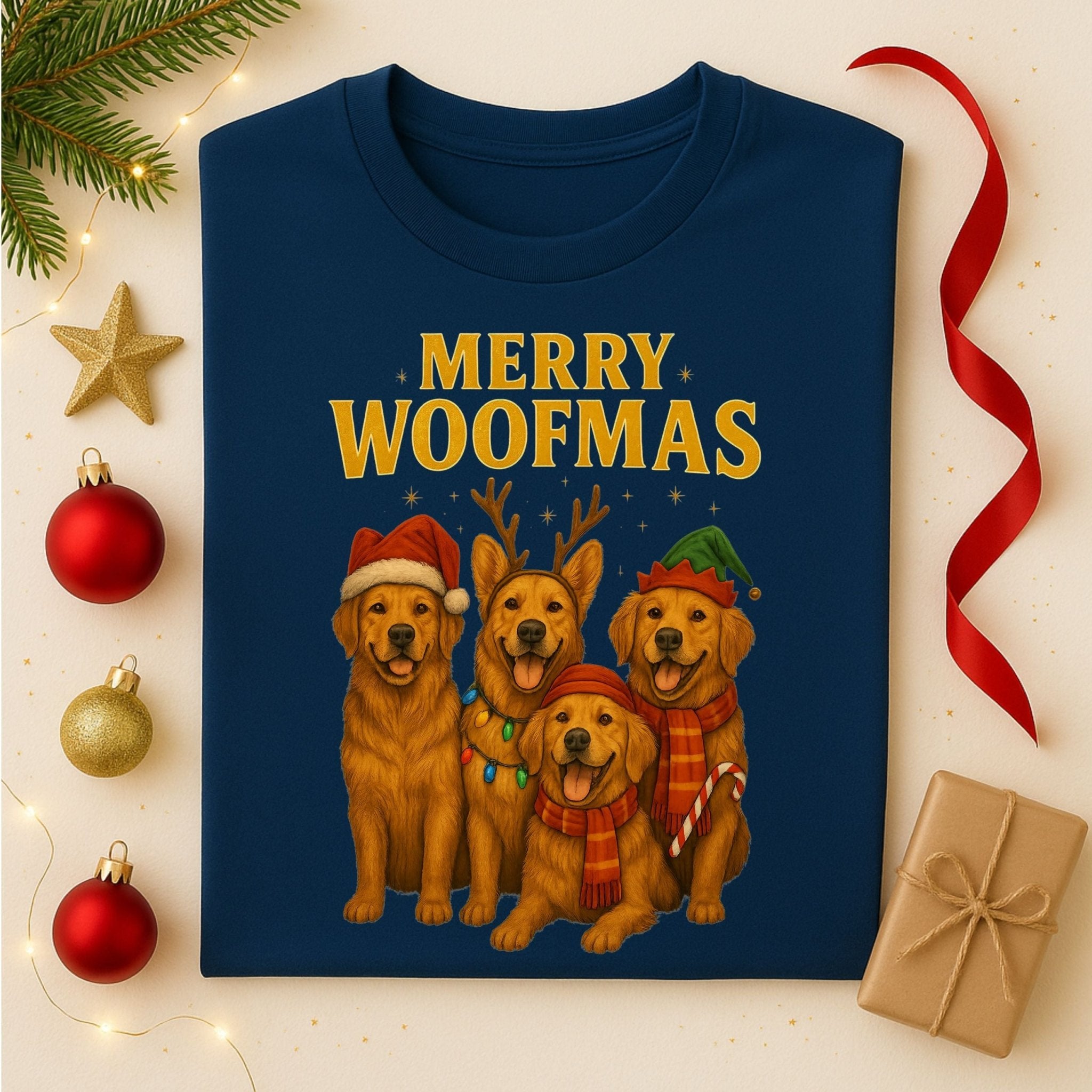 Merry Woofmas Cute Holiday Dogs Golden Retrievers T-Shirt - Craig Michael Design