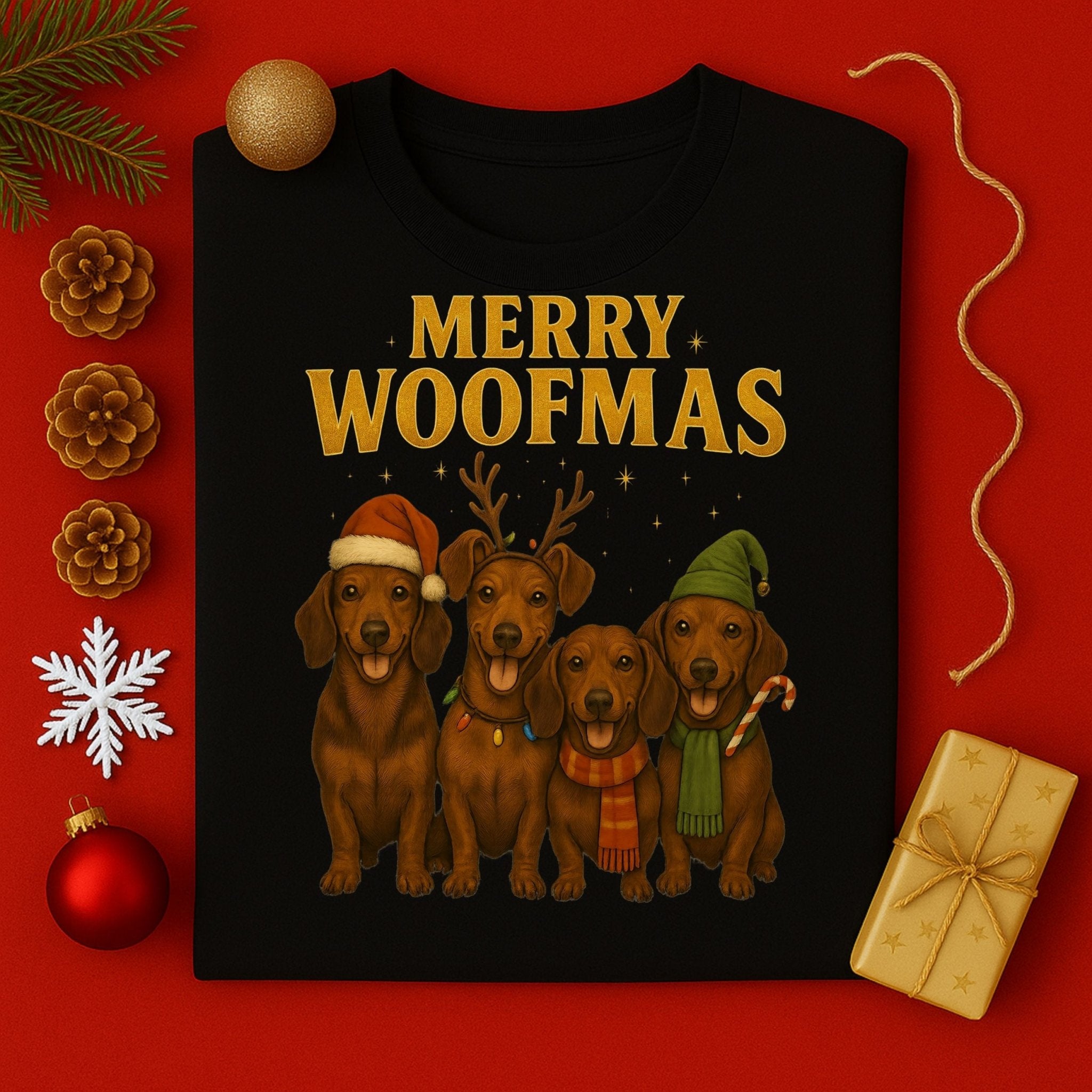 Merry Woofmas Dachshund Dogs Christmas Holiday Season T-Shirt - Craig Michael Design