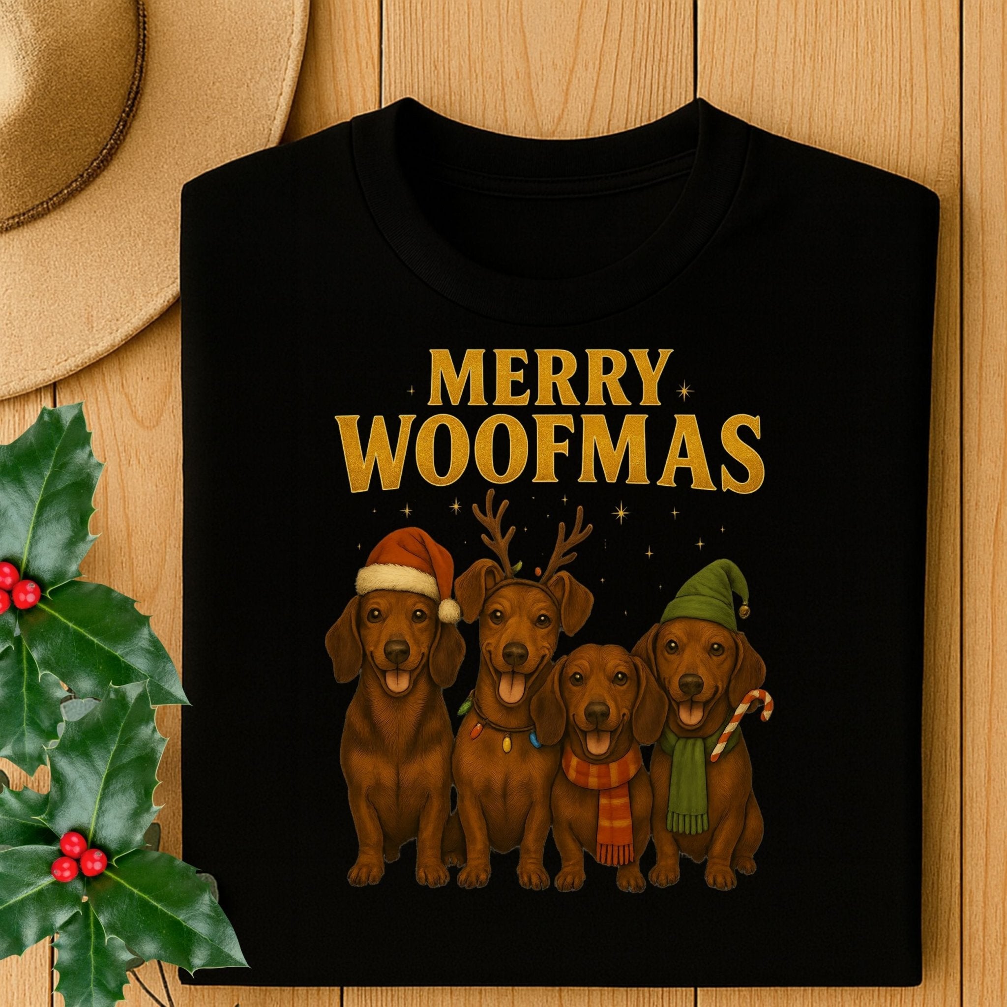 Merry Woofmas Dachshund Dogs Christmas Holiday Season T-Shirt - Craig Michael Design