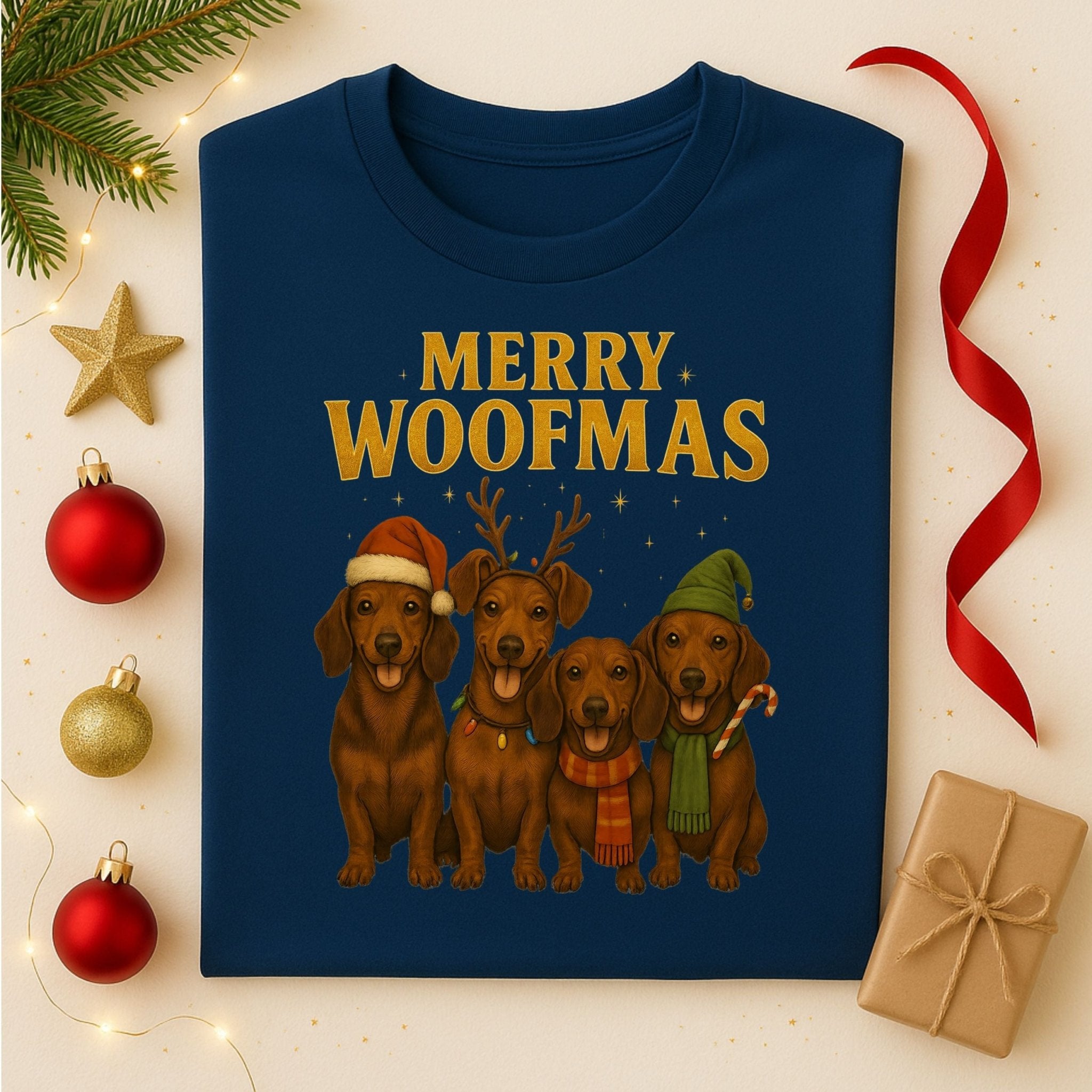 Merry Woofmas Dachshund Dogs Christmas Holiday Season T-Shirt - Craig Michael Design