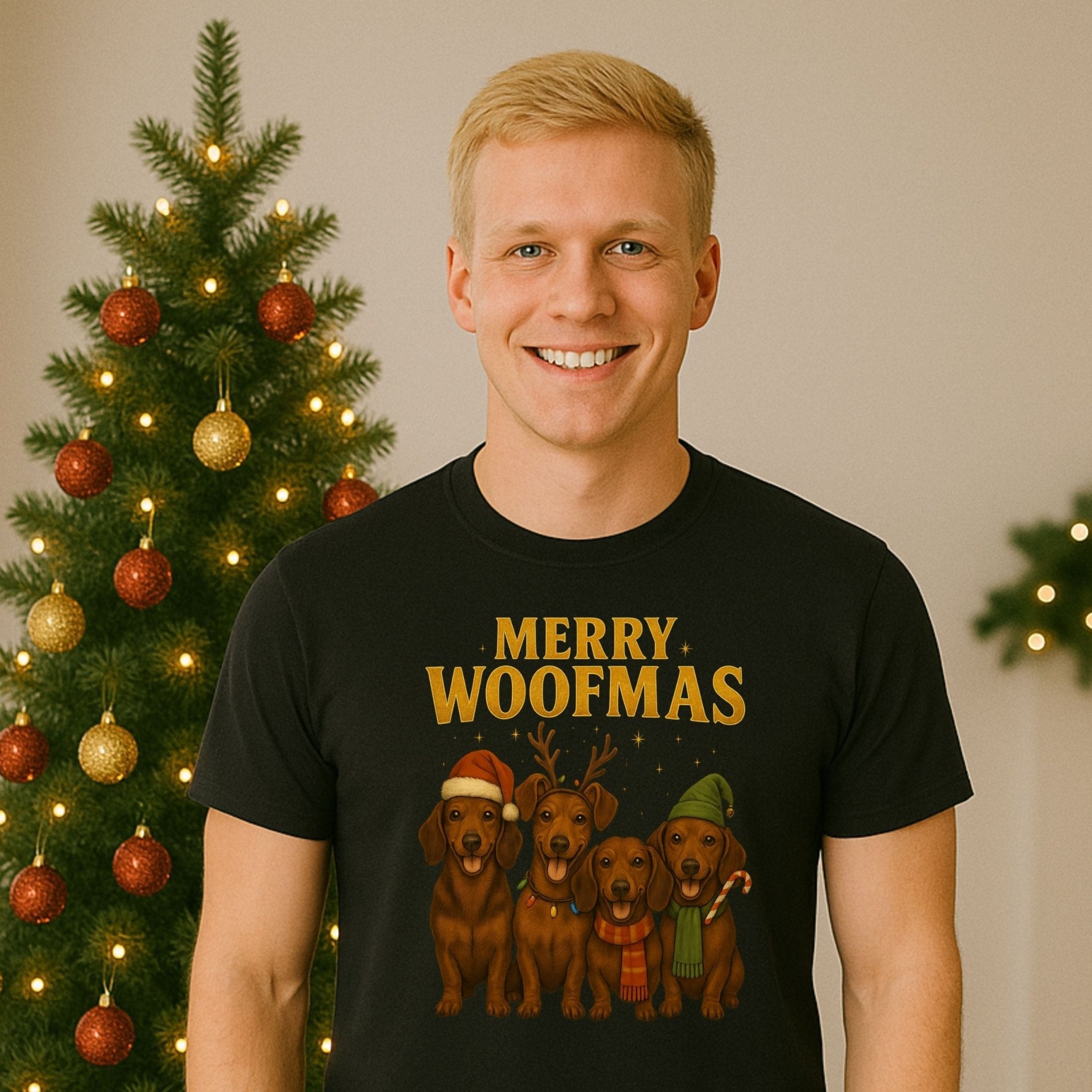 Merry Woofmas Dachshund Dogs Christmas Holiday Season T-Shirt - Craig Michael Design
