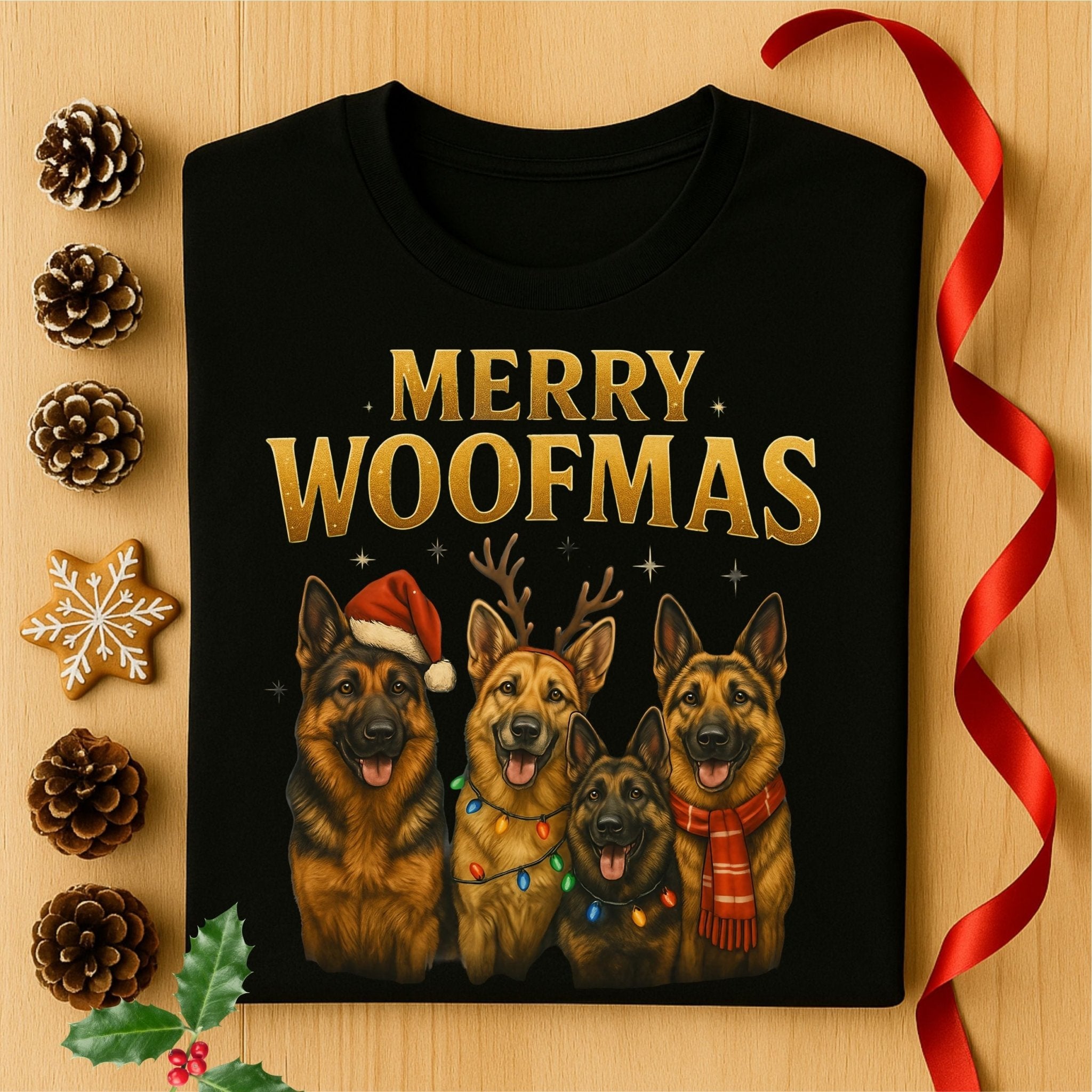 Merry Woofmas Dogs Illustration On Christmas T-Shirt - Craig Michael Design