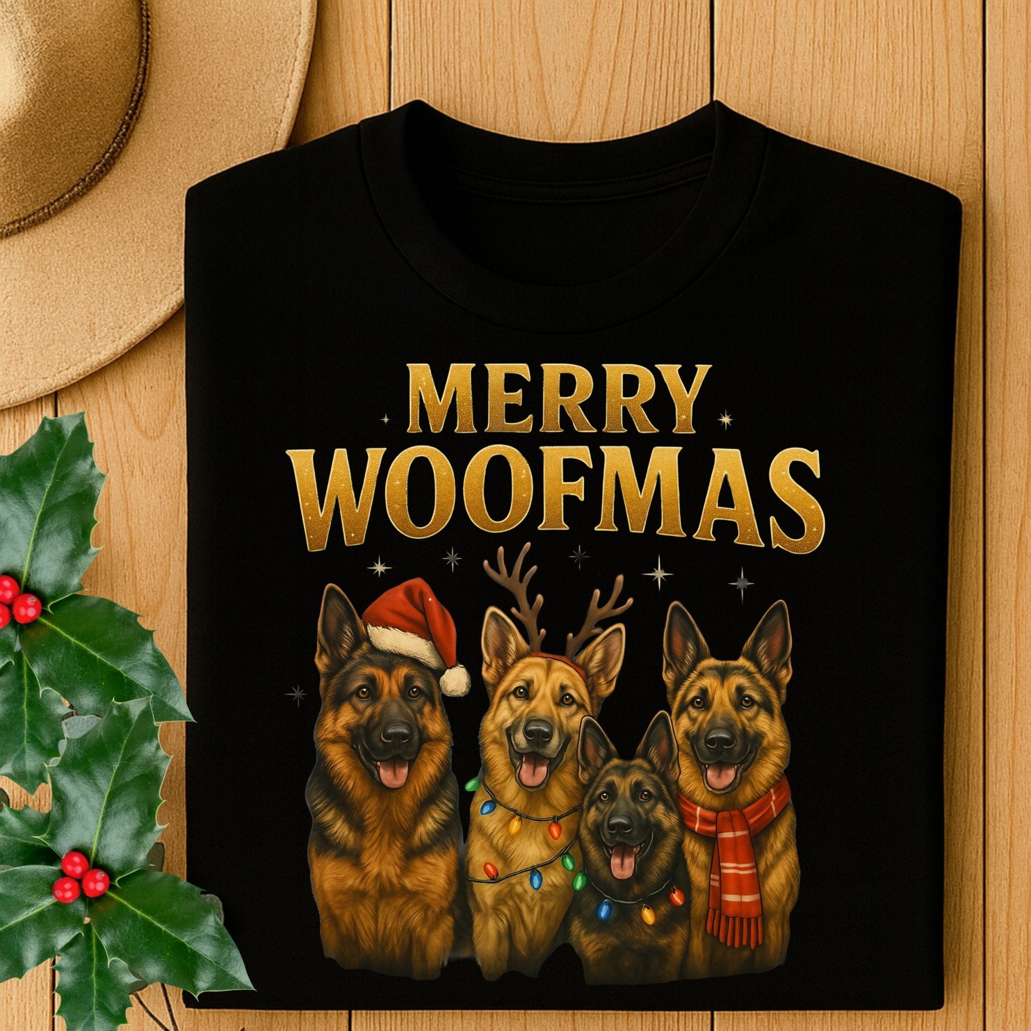 Merry Woofmas Dogs Illustration On Christmas T-Shirt - Craig Michael Design