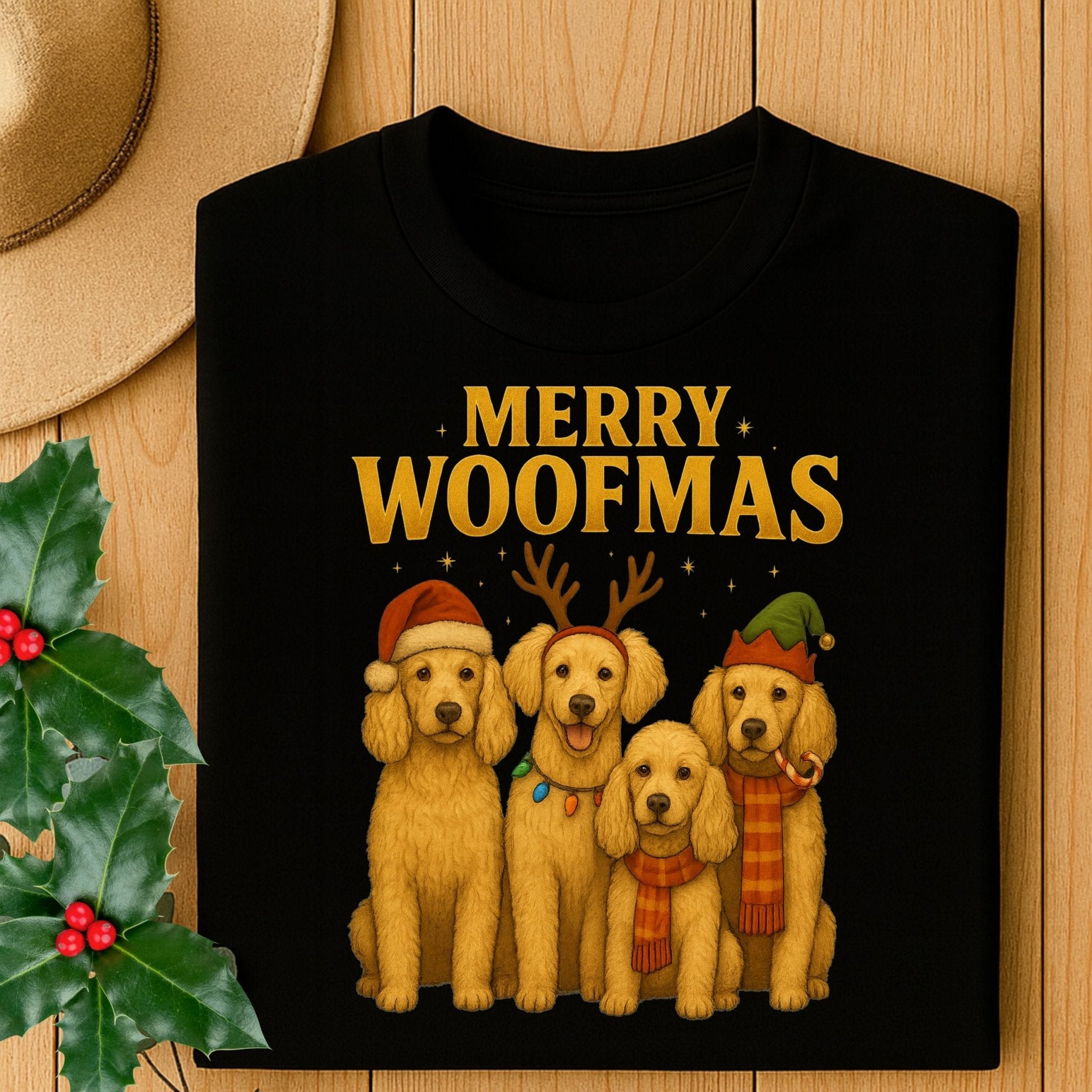 Merry Woofmas Golden Retriever Dogs For Christmas T-Shirt - Craig Michael Design